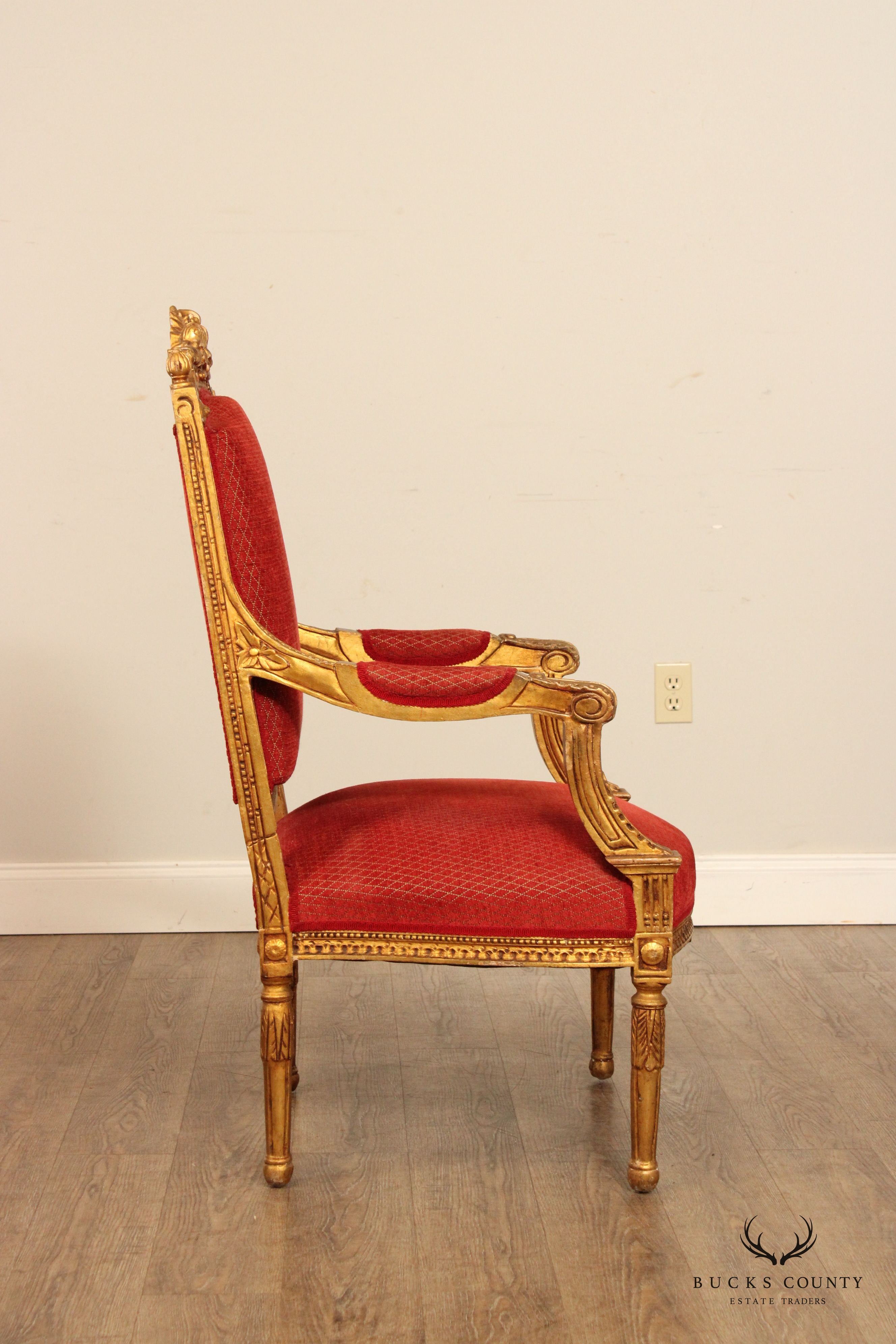 French Louis XVI Giltwood Fauteuil Armchair