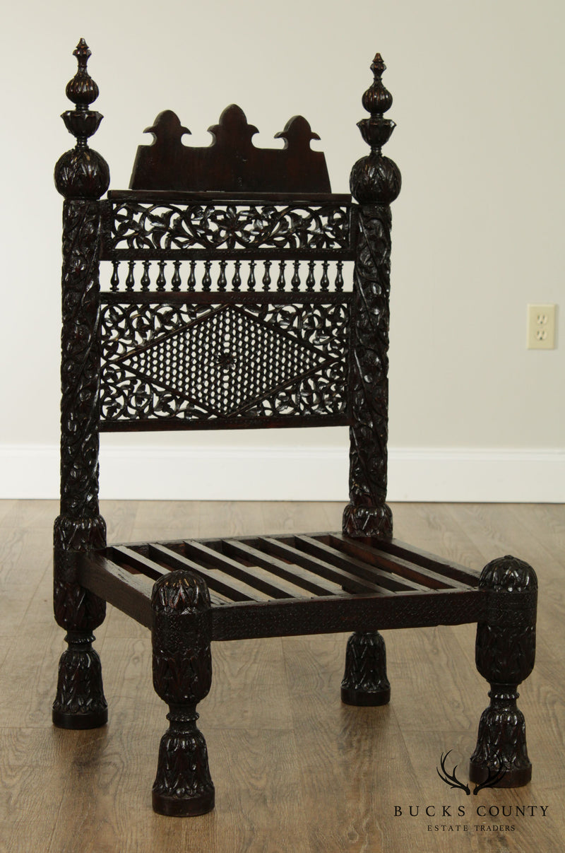 Antique Indian Hand Carved Low Pidda Chair