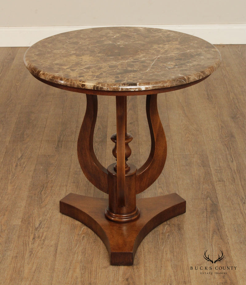 Drexel Heritage Empire Style Pair Round Marble Top Side Tables