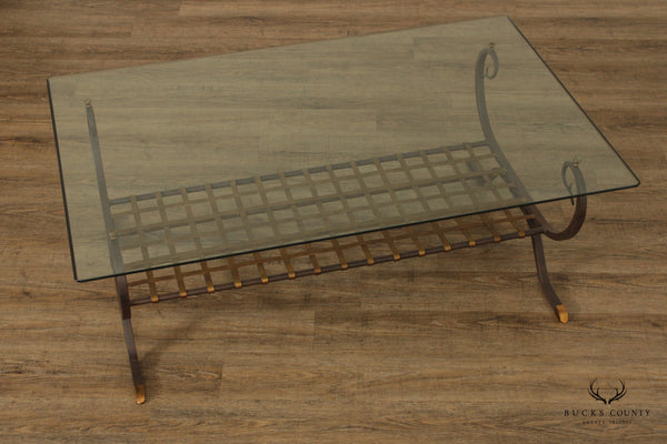 Maitland Smith Wrought Iron Glass Top Coffee Table