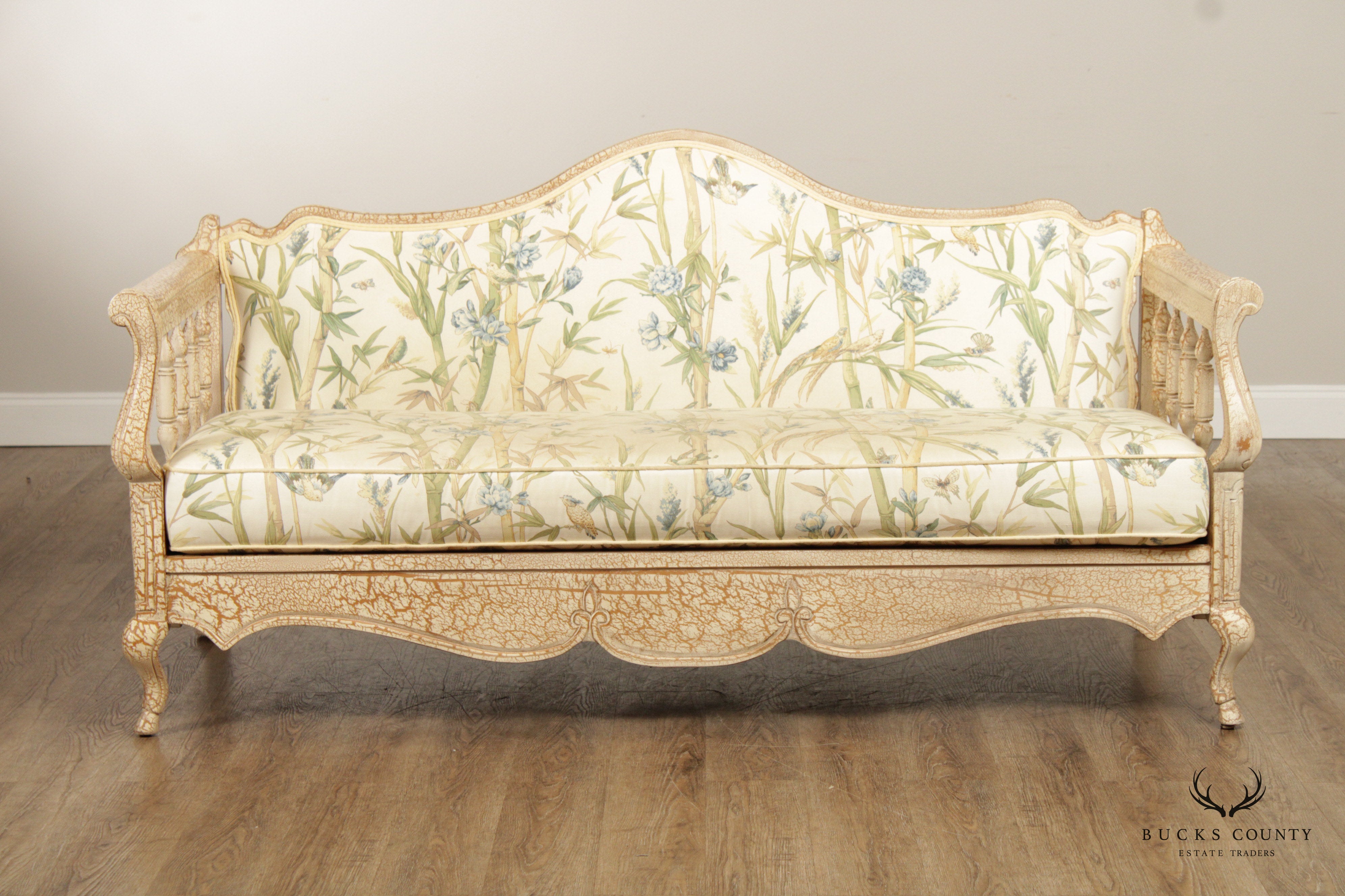 Robb And Stucky French Country Style Crackle Painted Wood Frame Sofa