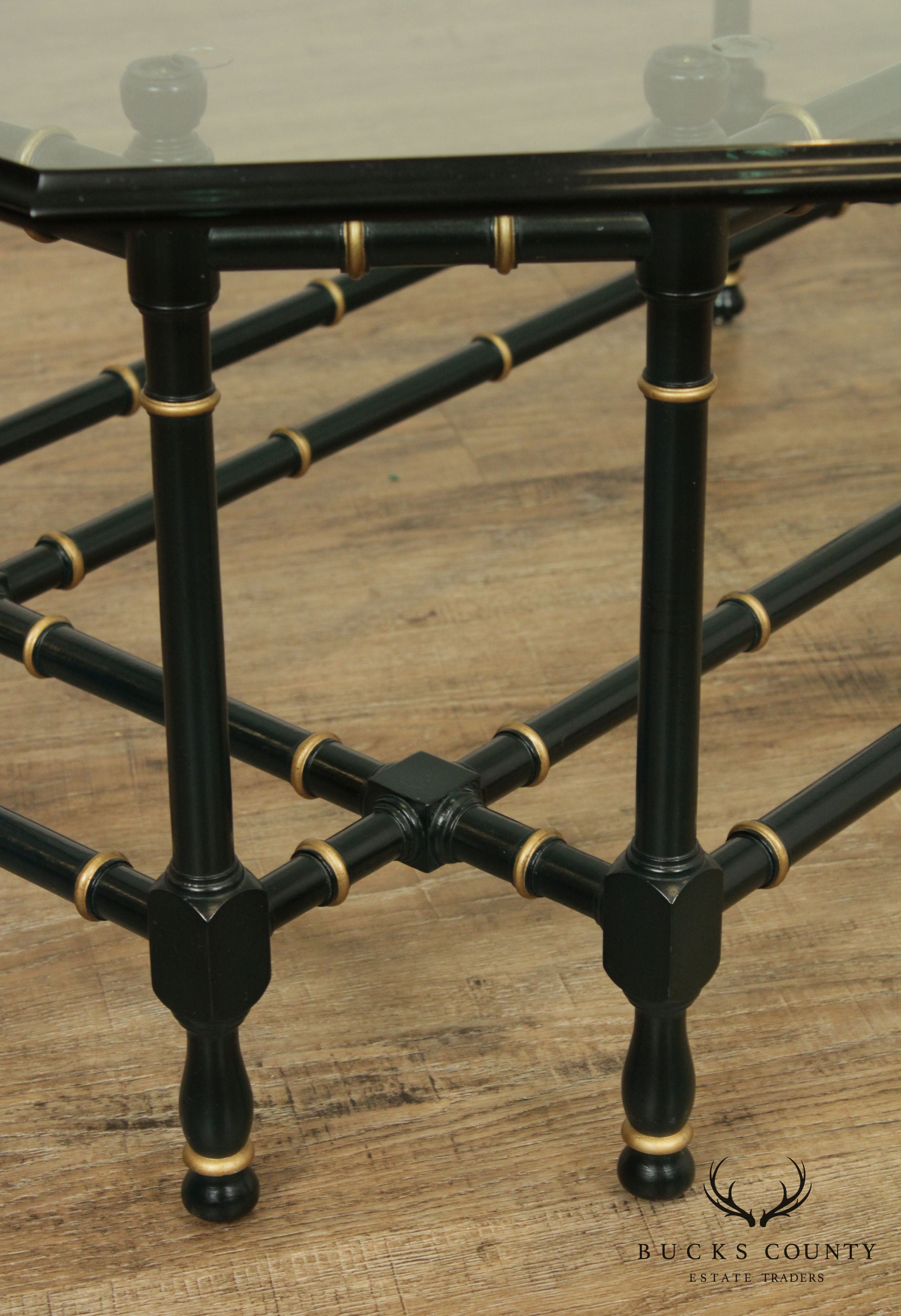 Faux Bamboo Vintage Black & Gold Glass Top Coffee Table