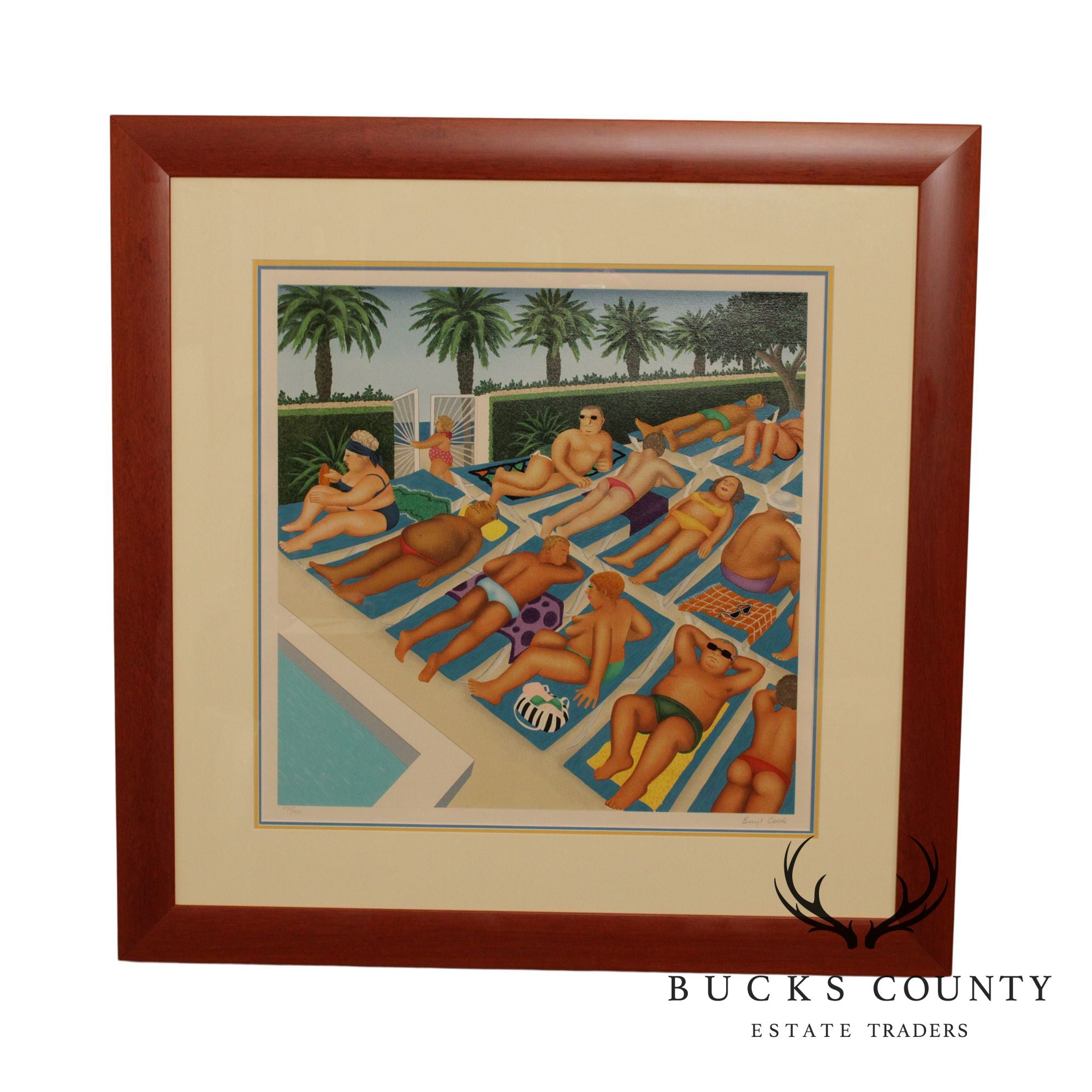 Beryl Cook 'Sunbathers' Custom Frame Signed Lithograph