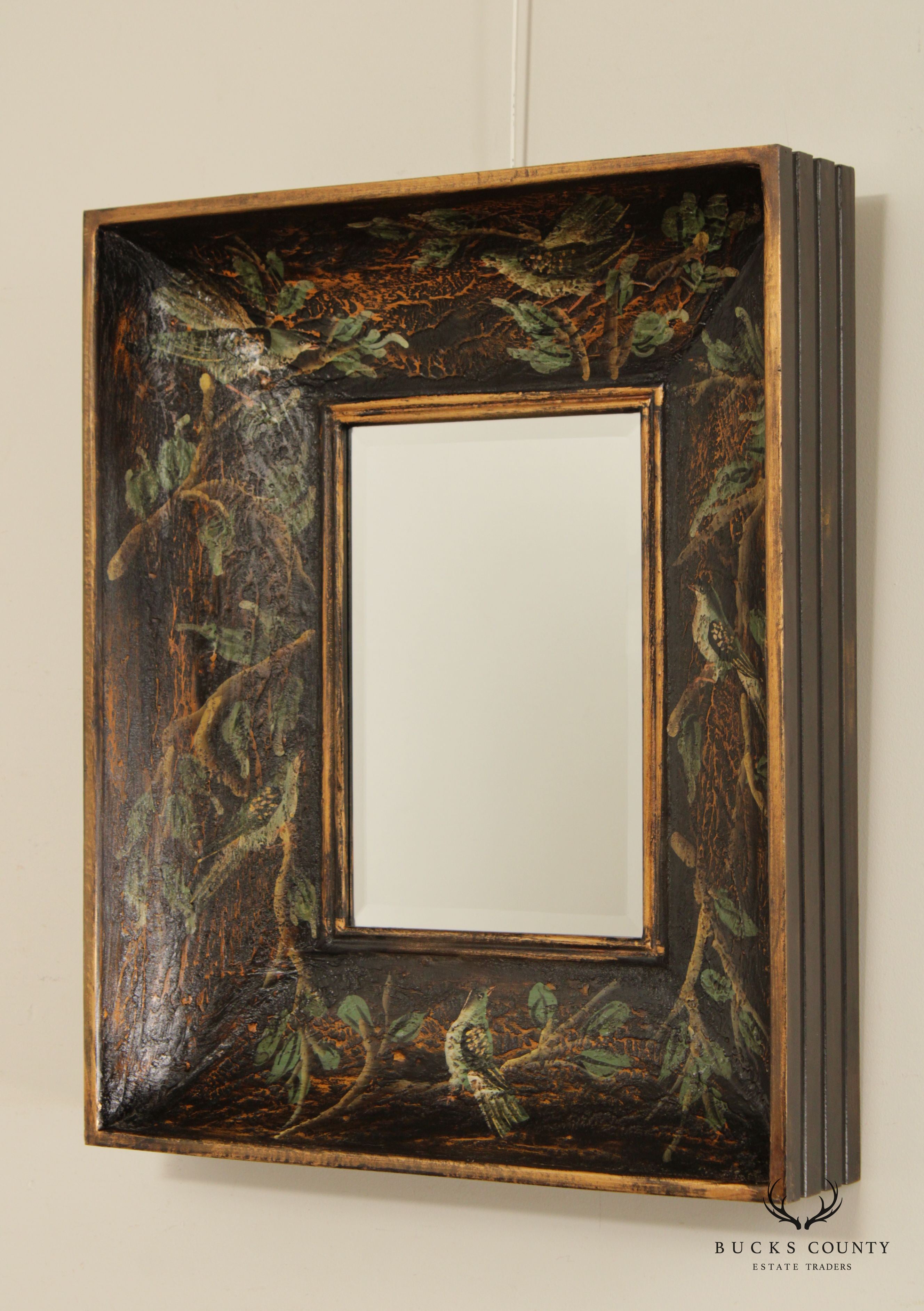 Rustic Hand Painted Shadow-Box Wall Mirror