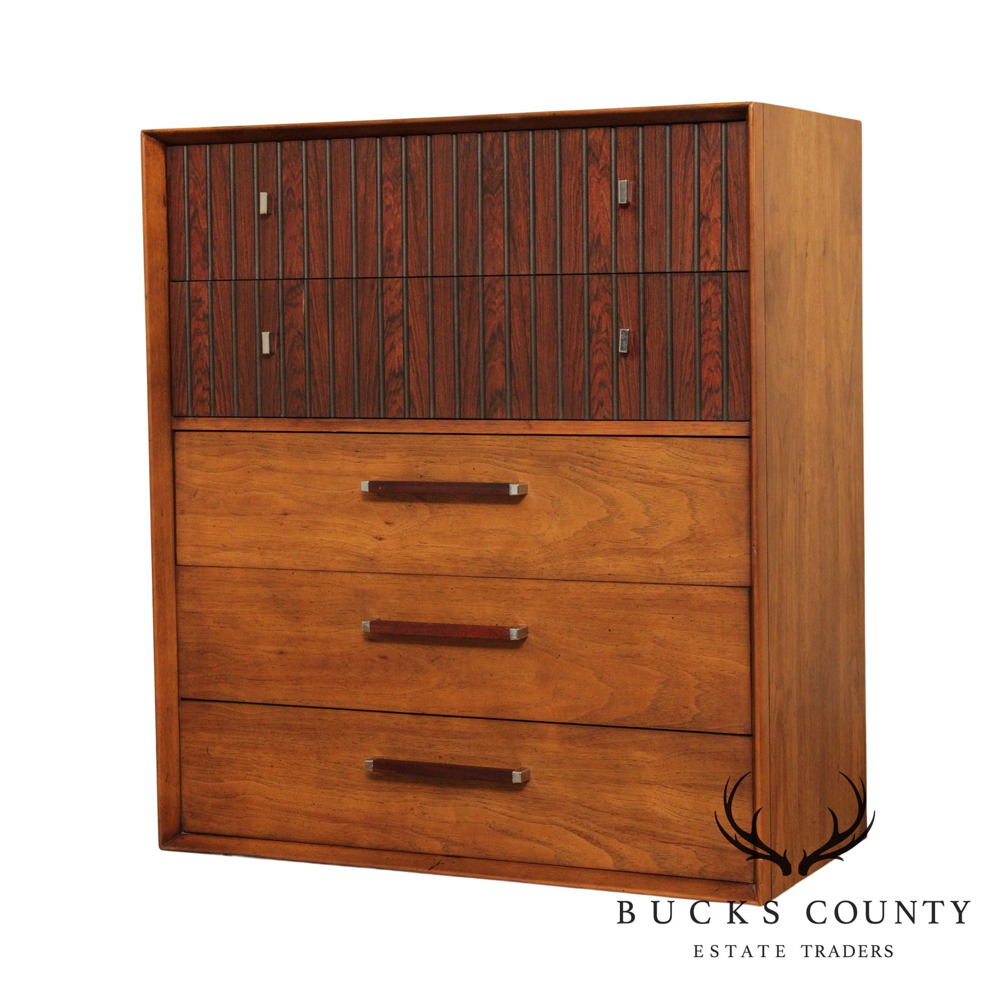 Lane Mid Century Modern Pecan & Rosewood Tall Chest