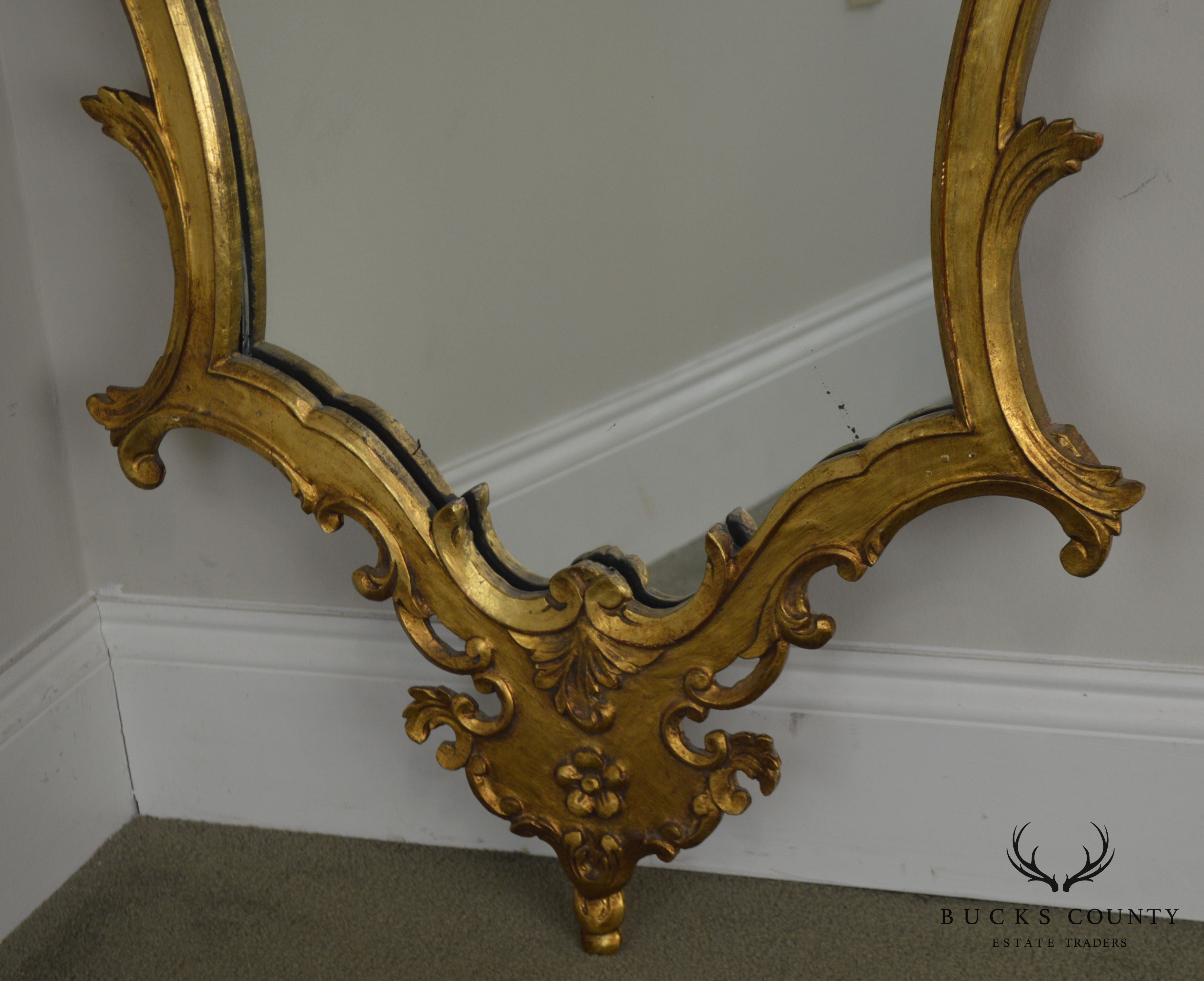 Vintage Italian Giltwood Rococo Carved Wall Mirror