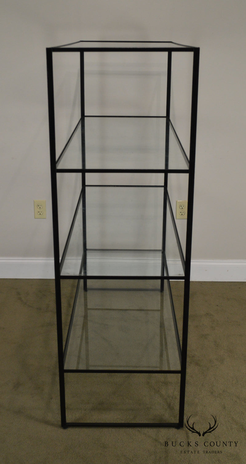 Mid Century Black Wrough Iron and Glass 4 Tier Etegere