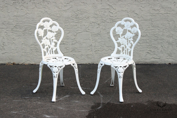 Vintage Rose Pattern Pair Cast Iron Garden Bistro Garden Chairs