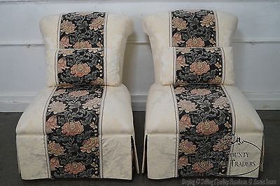 Henredon Schoonbeck Pair of White Tapestry Upholstered Lounge Chairs