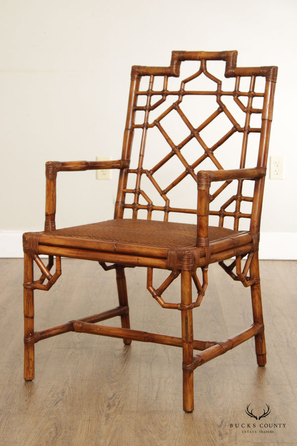 Bloomingdale's Chinese Chippendale Style Bamboo Rattan Armchair