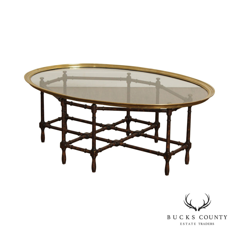 BAKER FURNITURE BRASS AND OVAL GLASS FAUX BAMBOO HOLLYWOOD REGENCY COC –  Bucks County Estate Traders