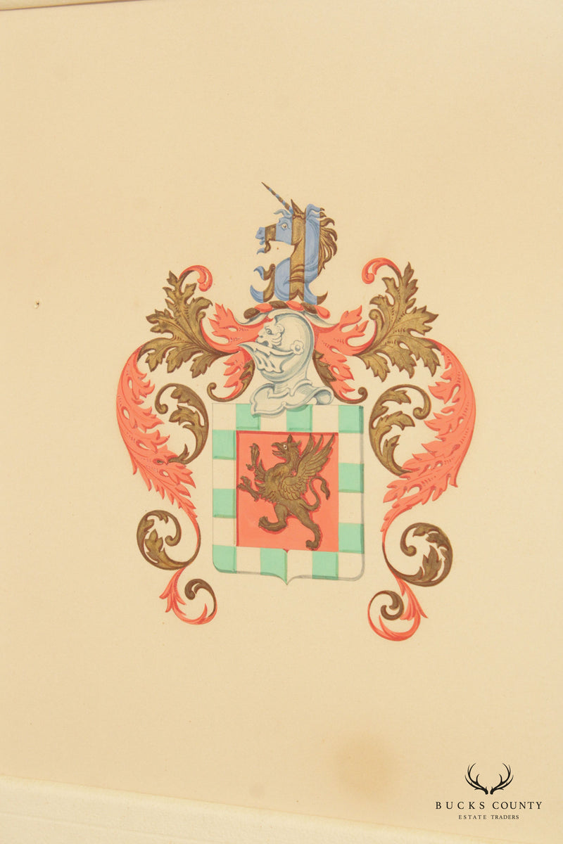 Vintage Pair Coat of Arms Crest Prints, Custom Framed