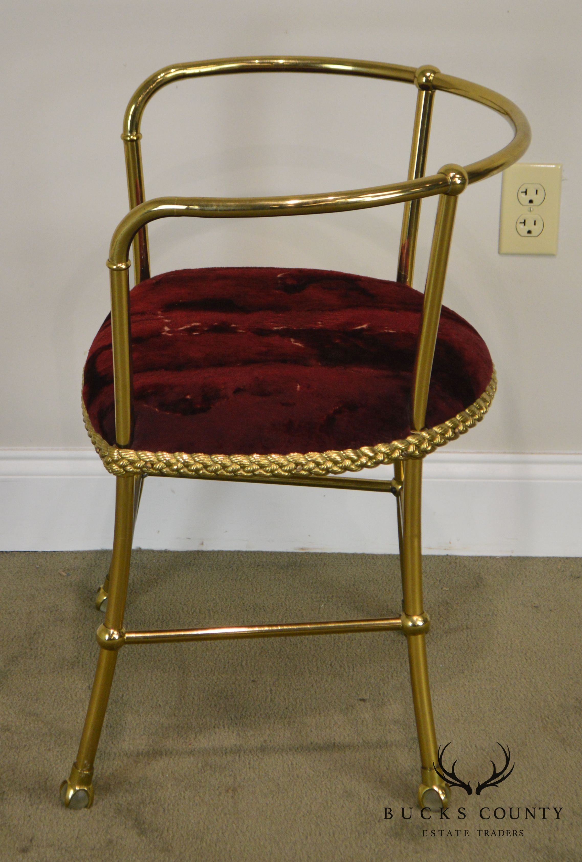 Hollywood Regency Vintage Italian Brass Pair Arm Chairs