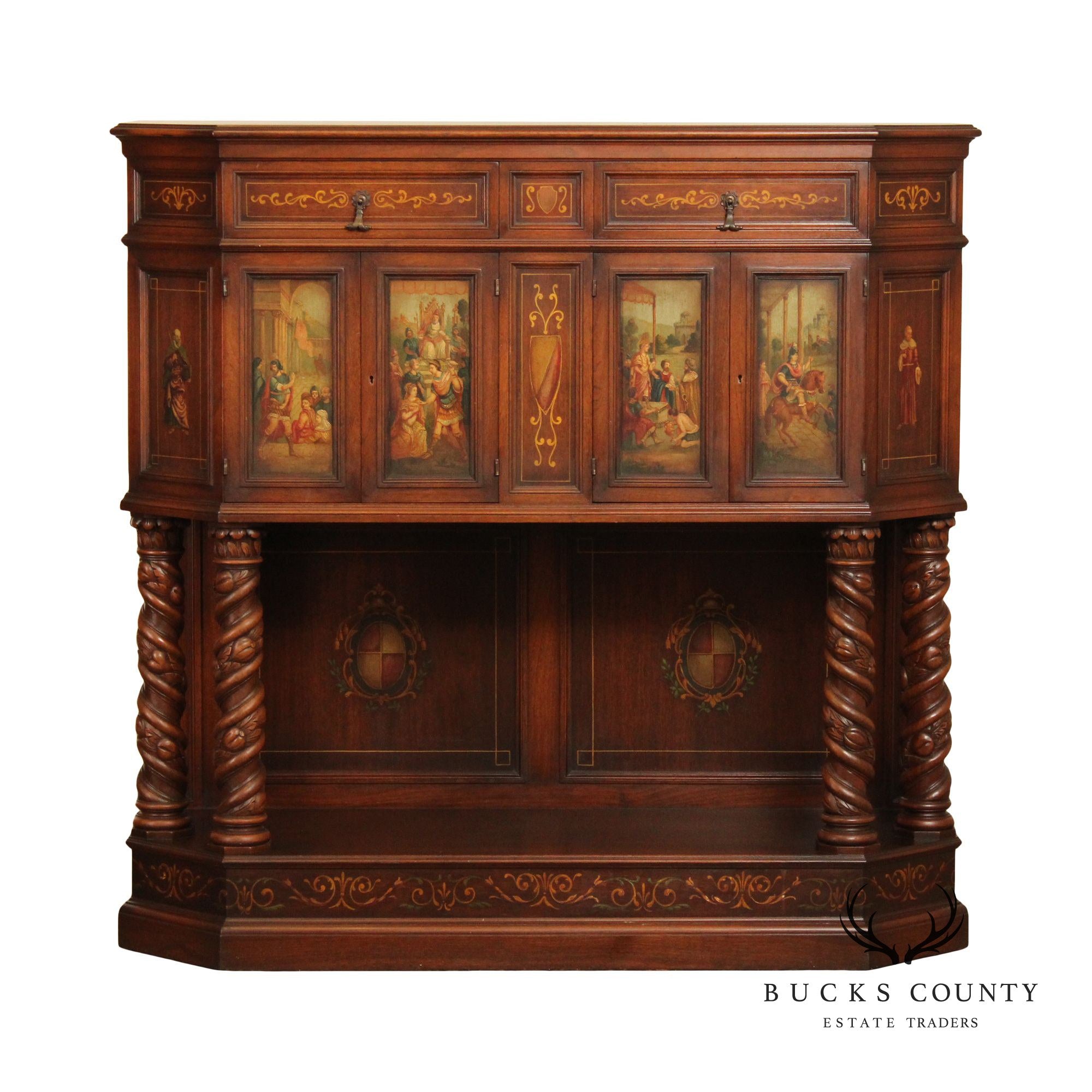 Renaissance Revival Style Polychrome Painted Walnut Court Cabinet