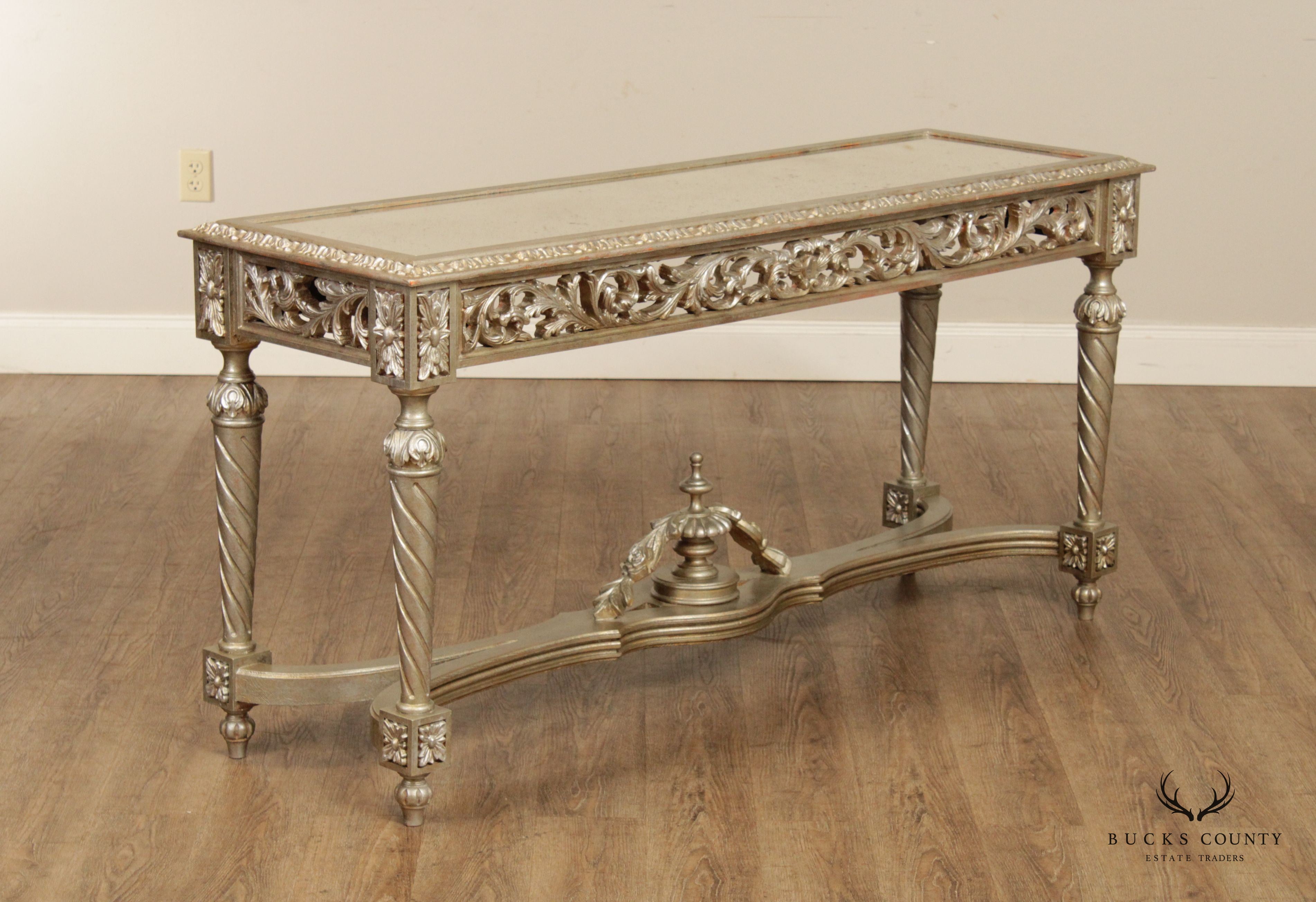 French Louis XVI Style Silvered Mirror Top Console Table