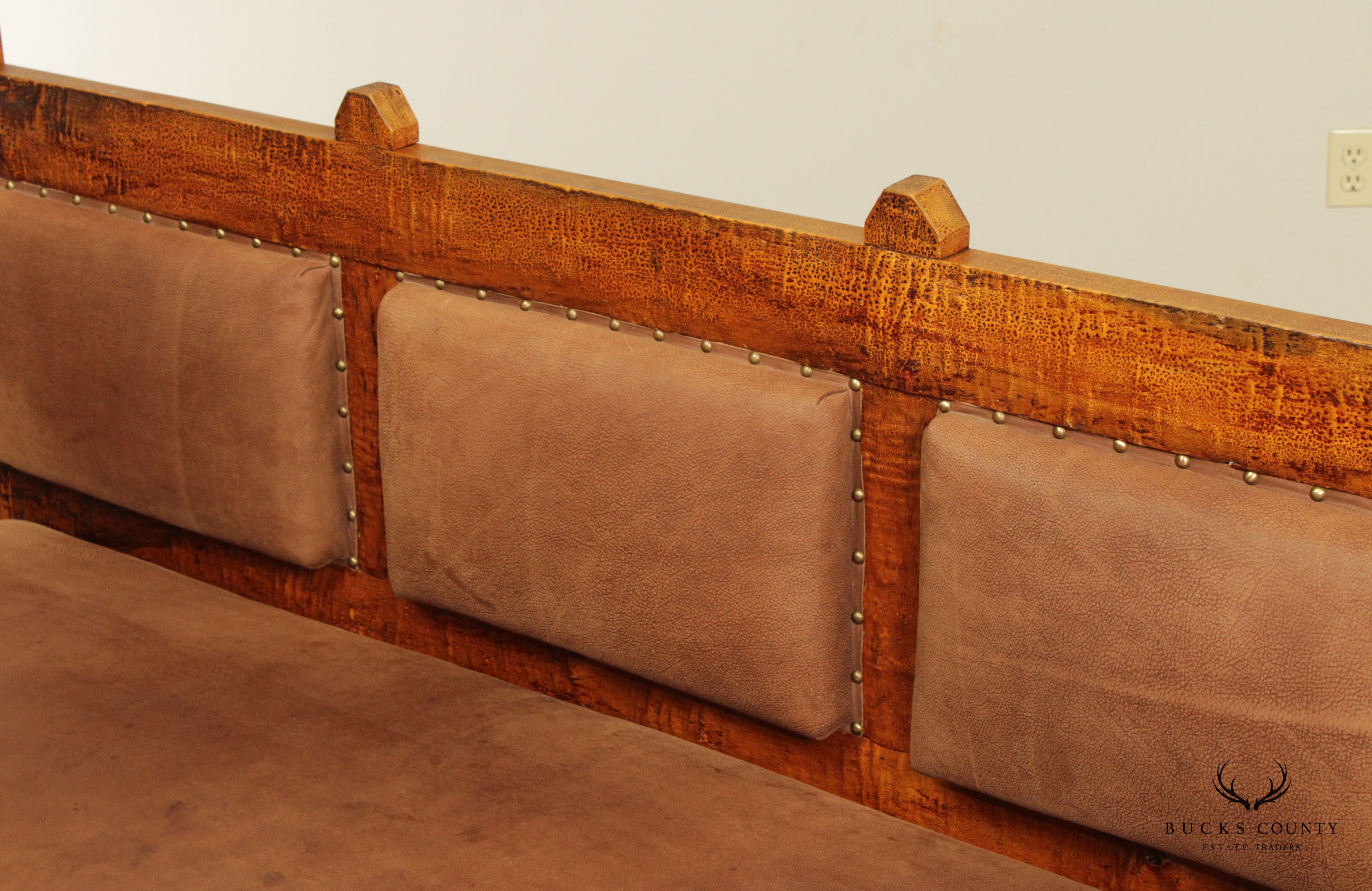 Antique Adirondack Style Burl Tiger Maple Sofa Bench