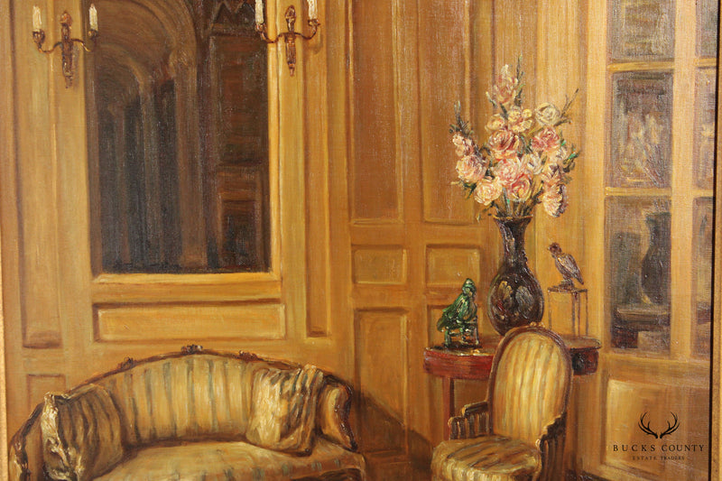 20th C. French Interior Scene Original Oil Painting, by Judy Fairledy