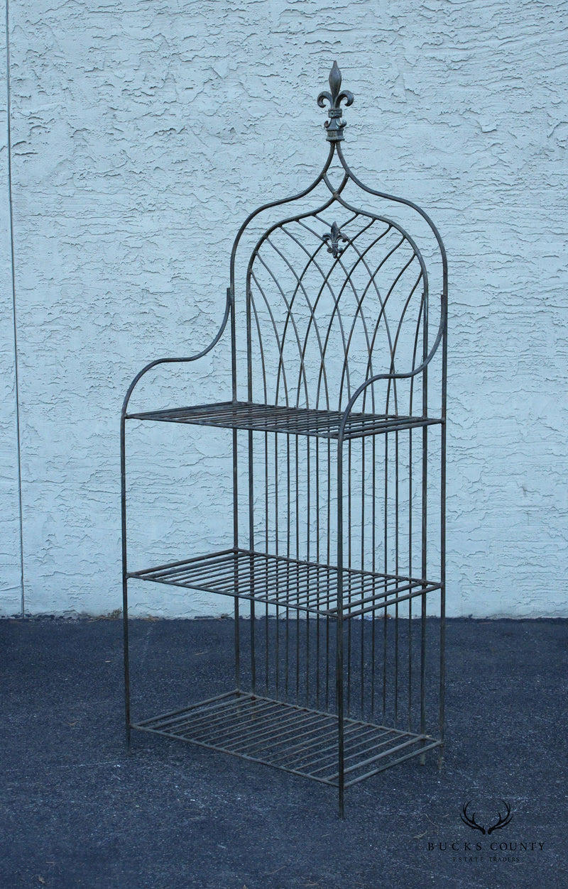 French Gothic Style Wrought Iron Outdoor Patio Plant Stand Bakers Rack
