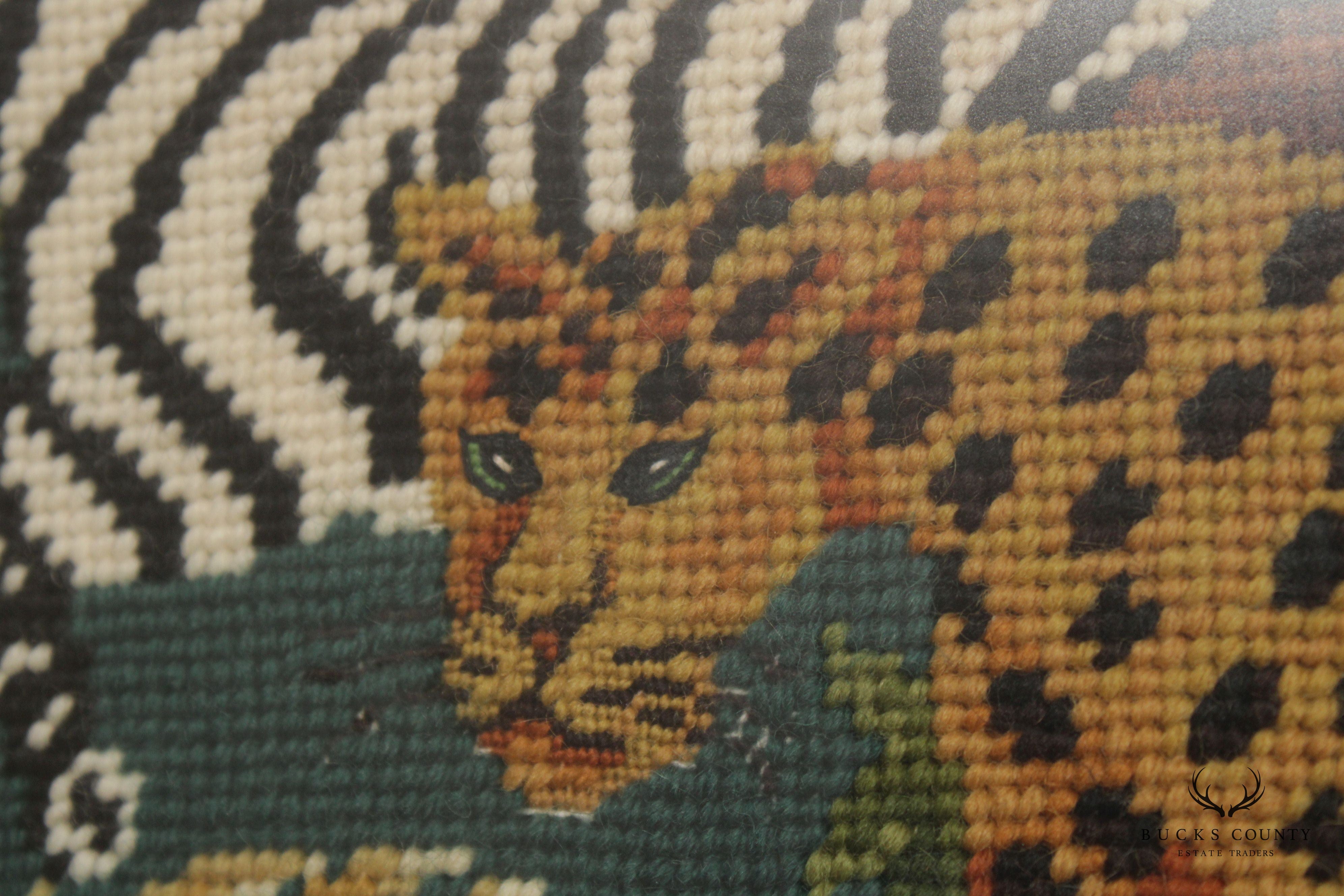 Vintage Framed Safari Style Needlepoint