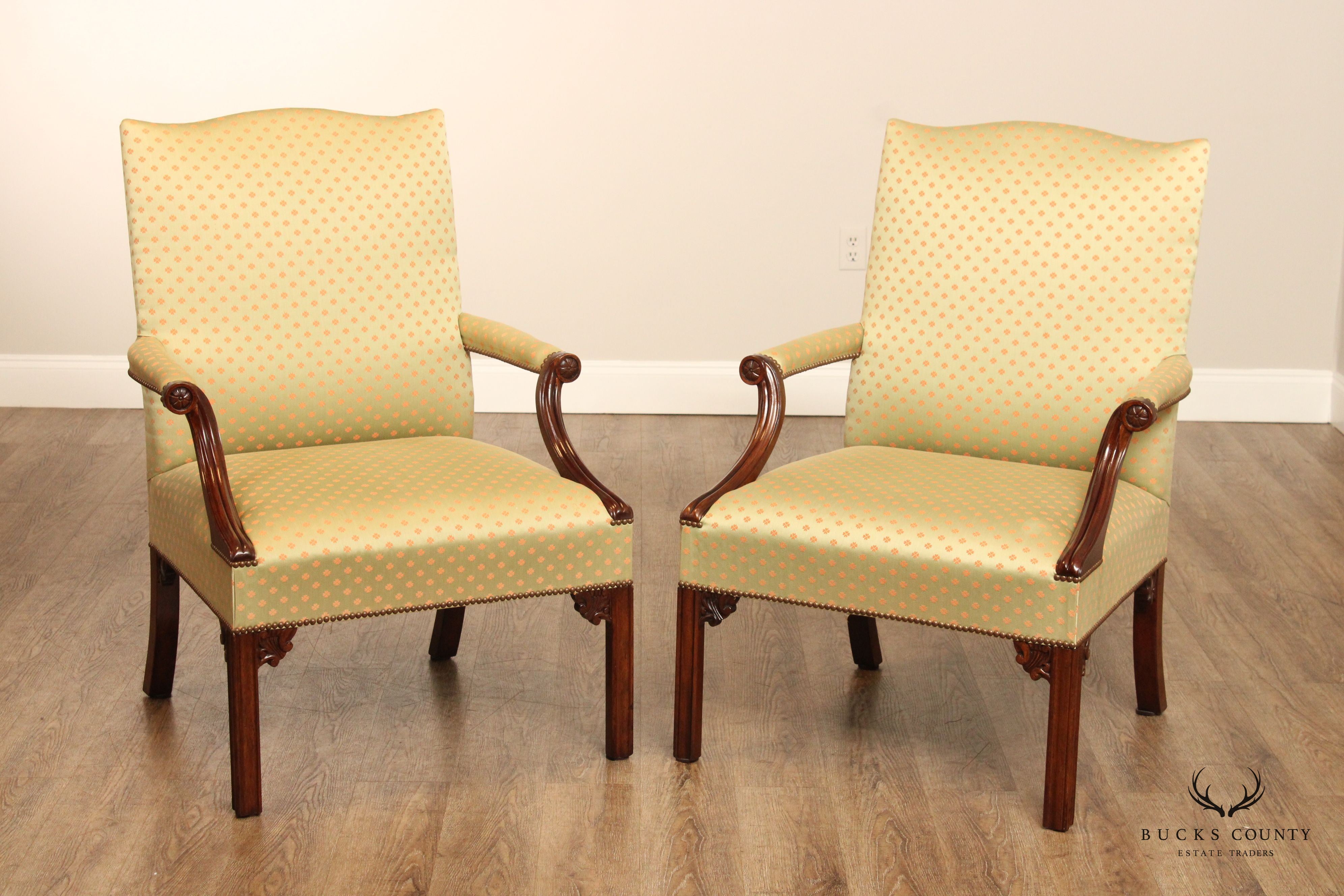 Baker Furniture Historic Charleston Pair of Mahogany Library Armchairs