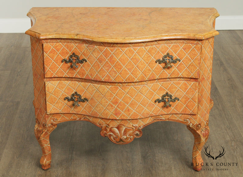 Italian Rococo Style Hand Painted Serpentine Commode Chest