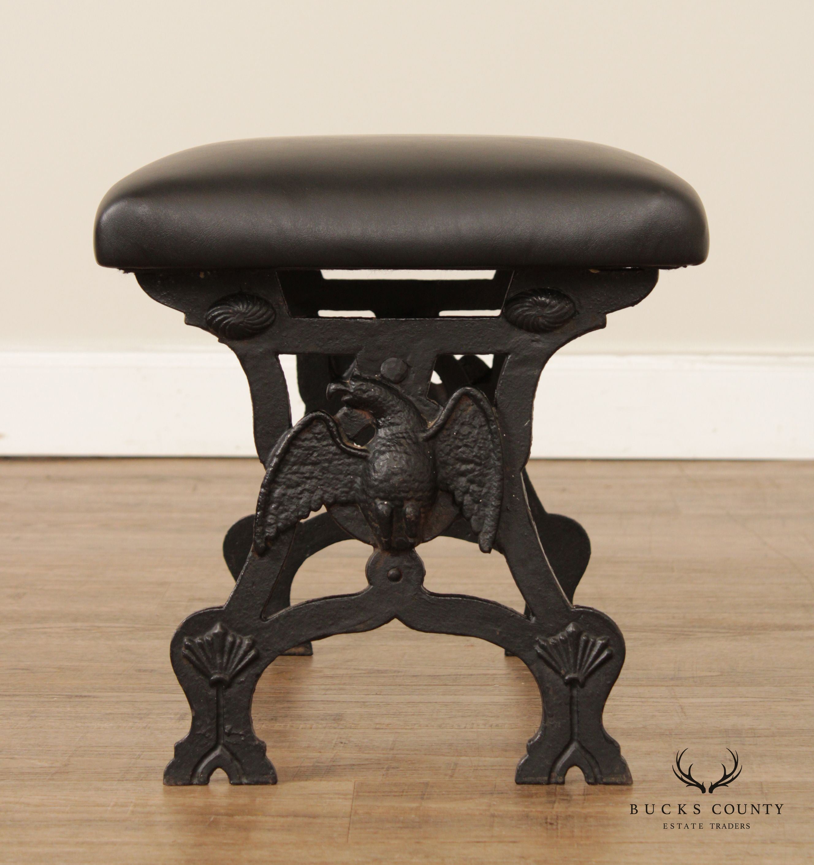 Federal Style Cast Iron and Leather Stool