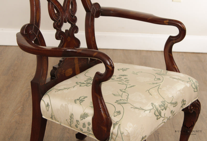 Portuguese Chippendale Style Ornate Carved Painted Pair Armchairs