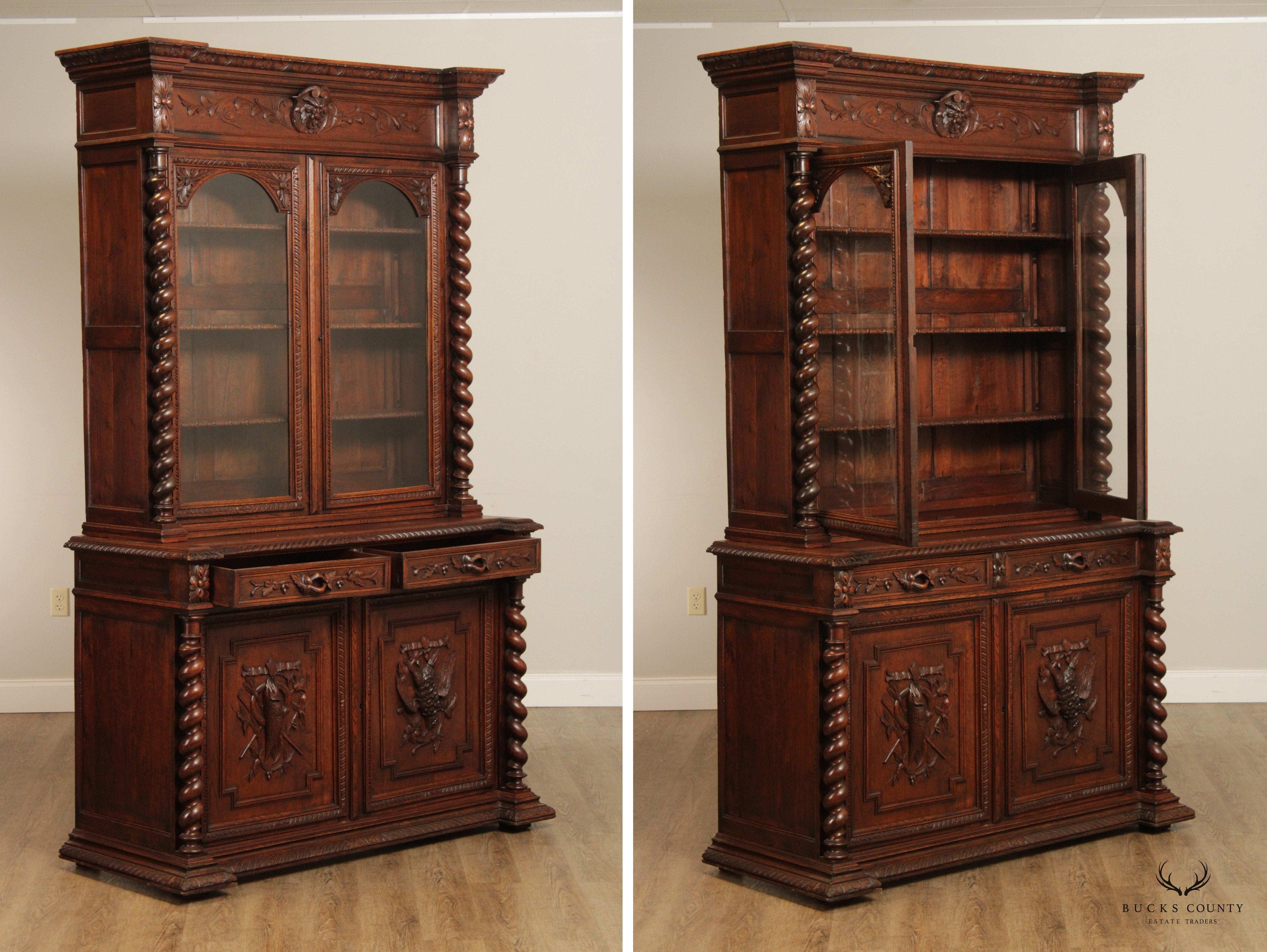 Antique 19th C. Renaissance Revival Carved Oak Bookcase