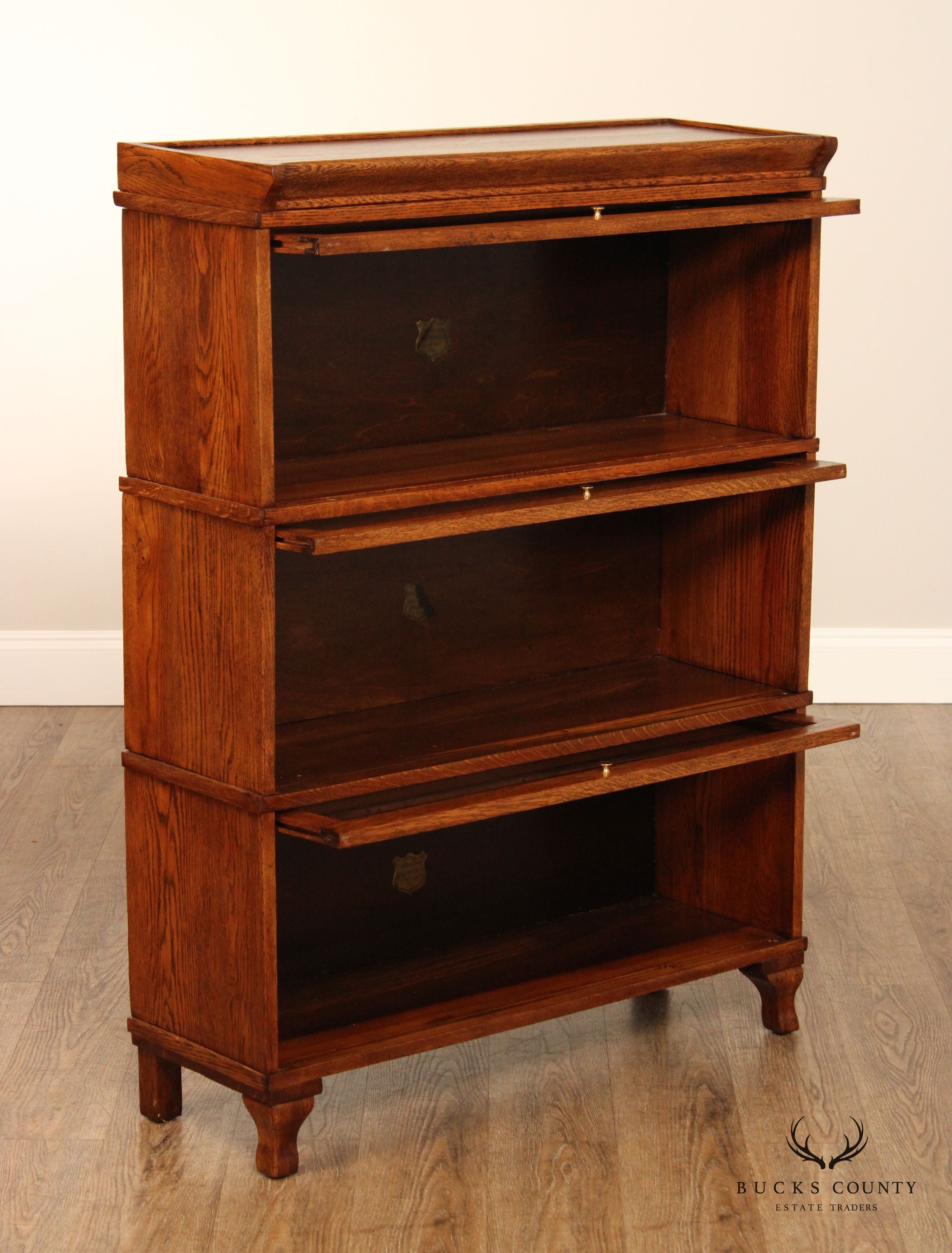 Antique Nicholson Three Stack Oak Barrister Bookcase