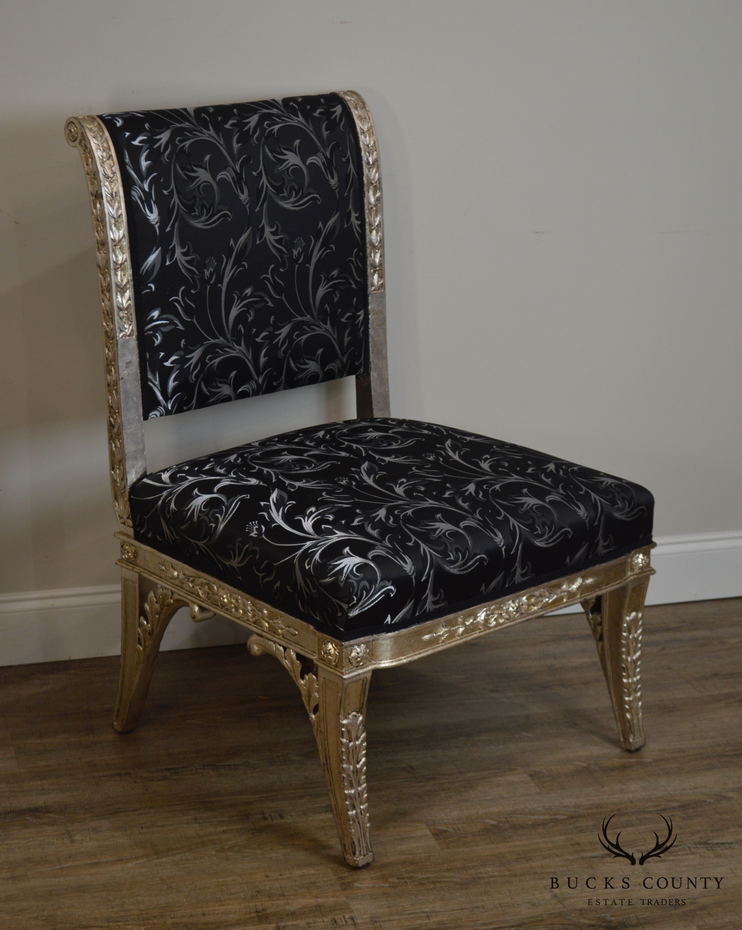 Silver Leaf French Regency Style Slipper Chair