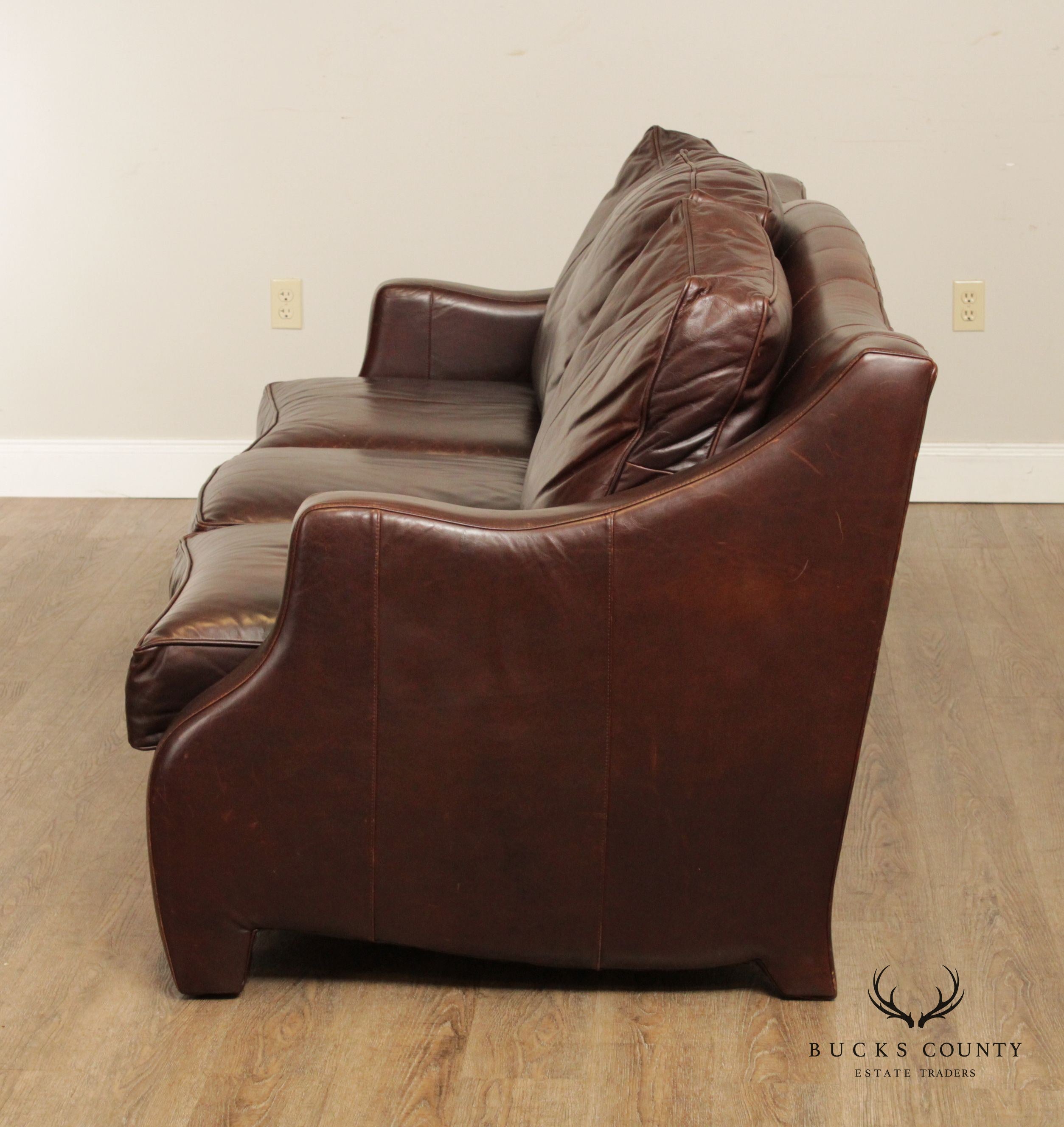 Thomasville Traditional Brown Leather Upholstered Sofa