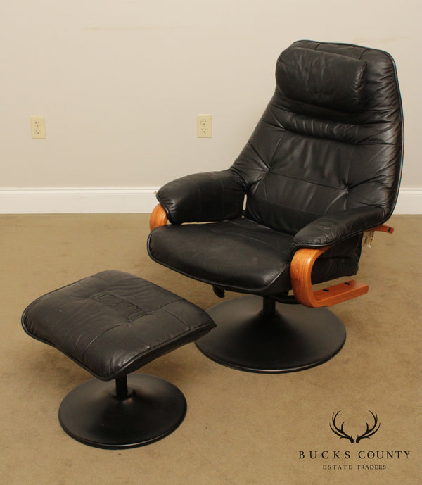 Chairworks Sabatinni Collection Black Leather Recliner Lounge Chair with Ottoman