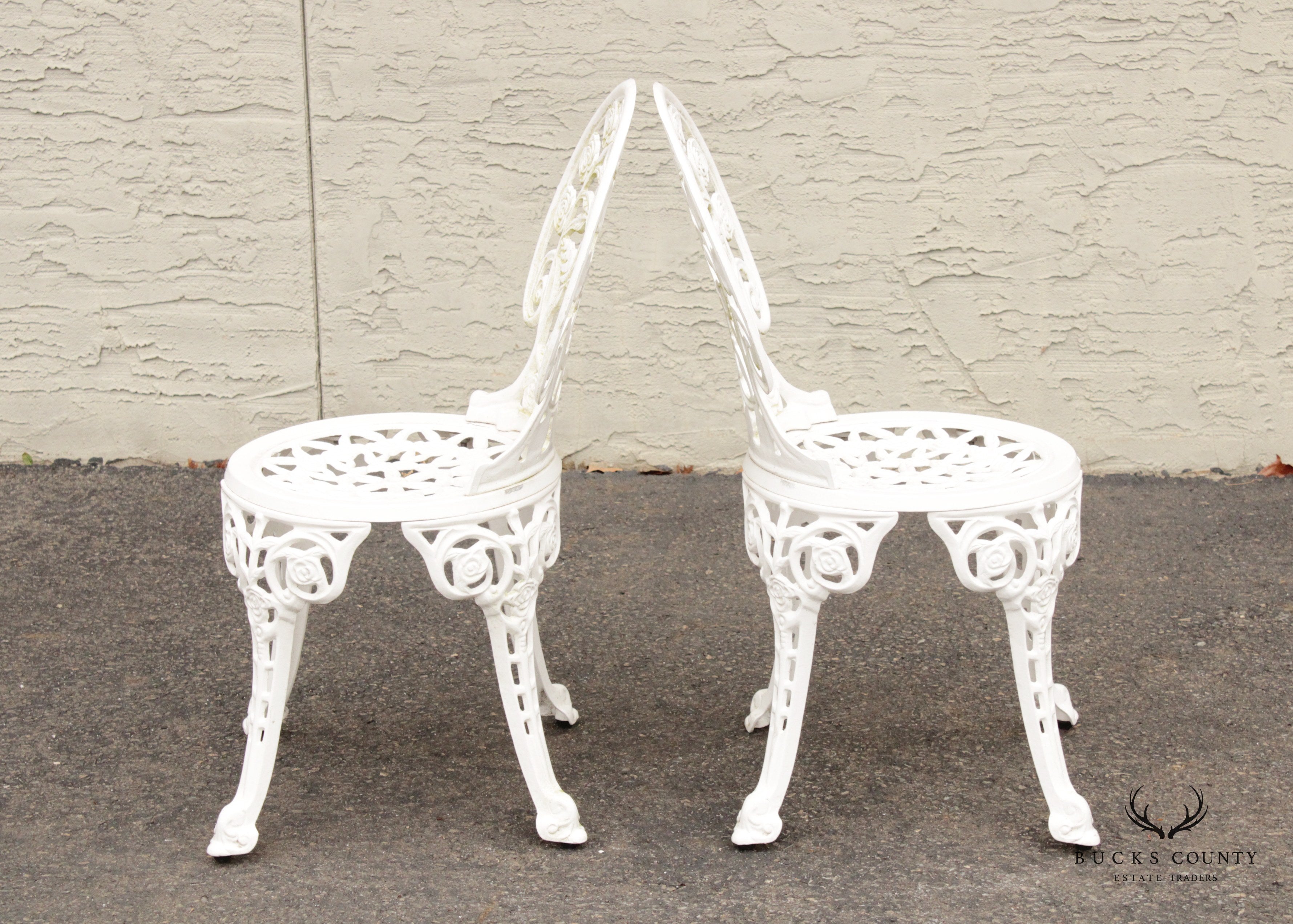 Vintage Rose Pattern Pair Aluminum Garden Bistro Chairs