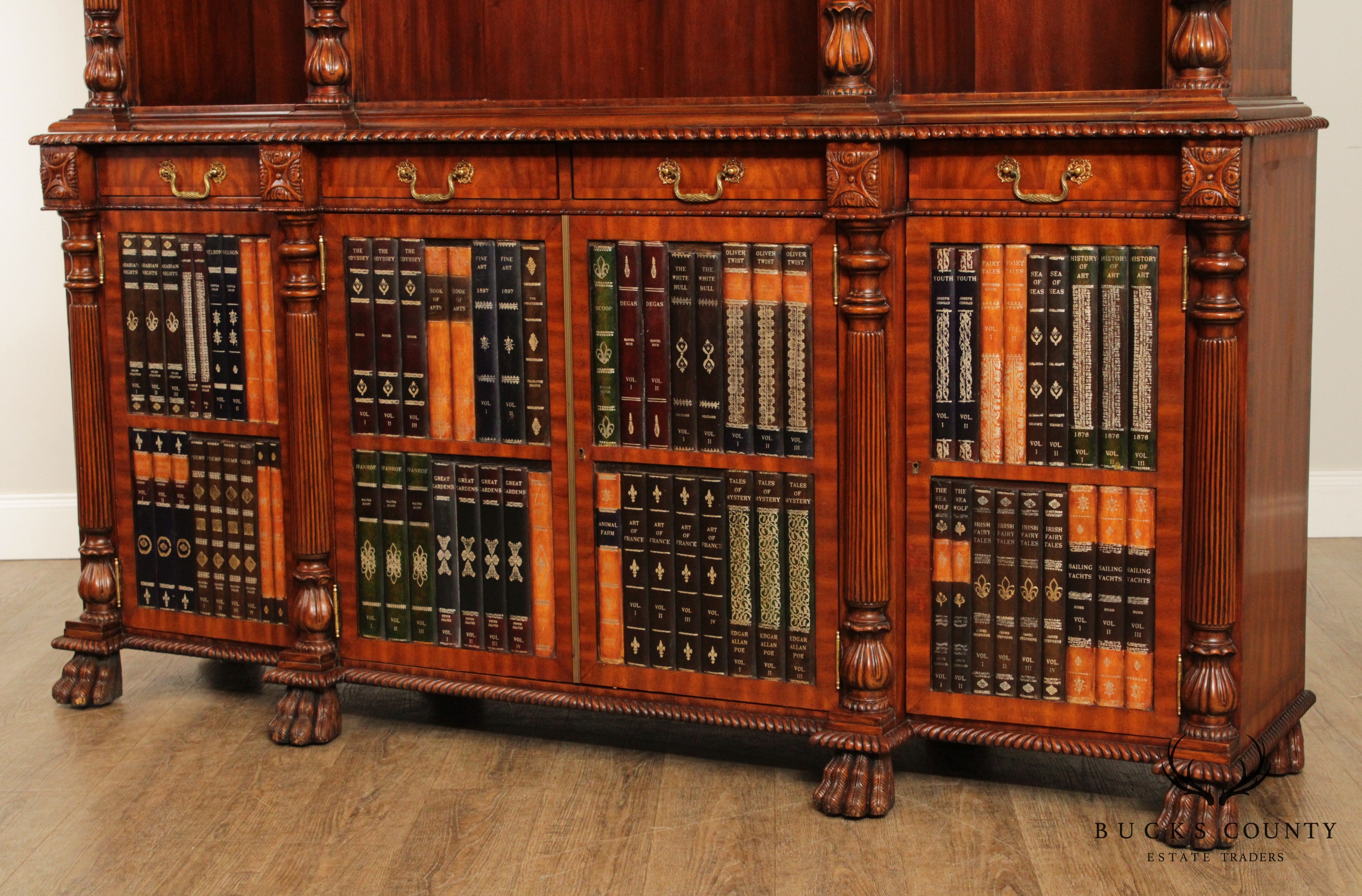 Maitland Smith Regency Style Large Mahogany Bookcase Breakfront