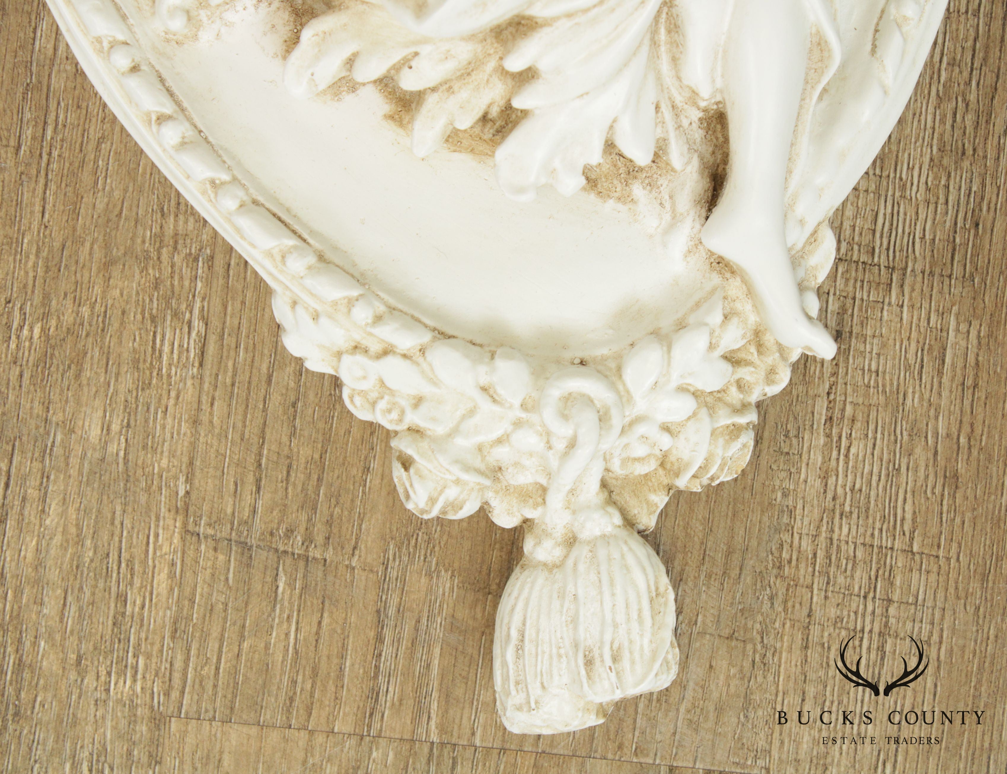 Renaissance Style Carved White Painted Pair Wall Plaques