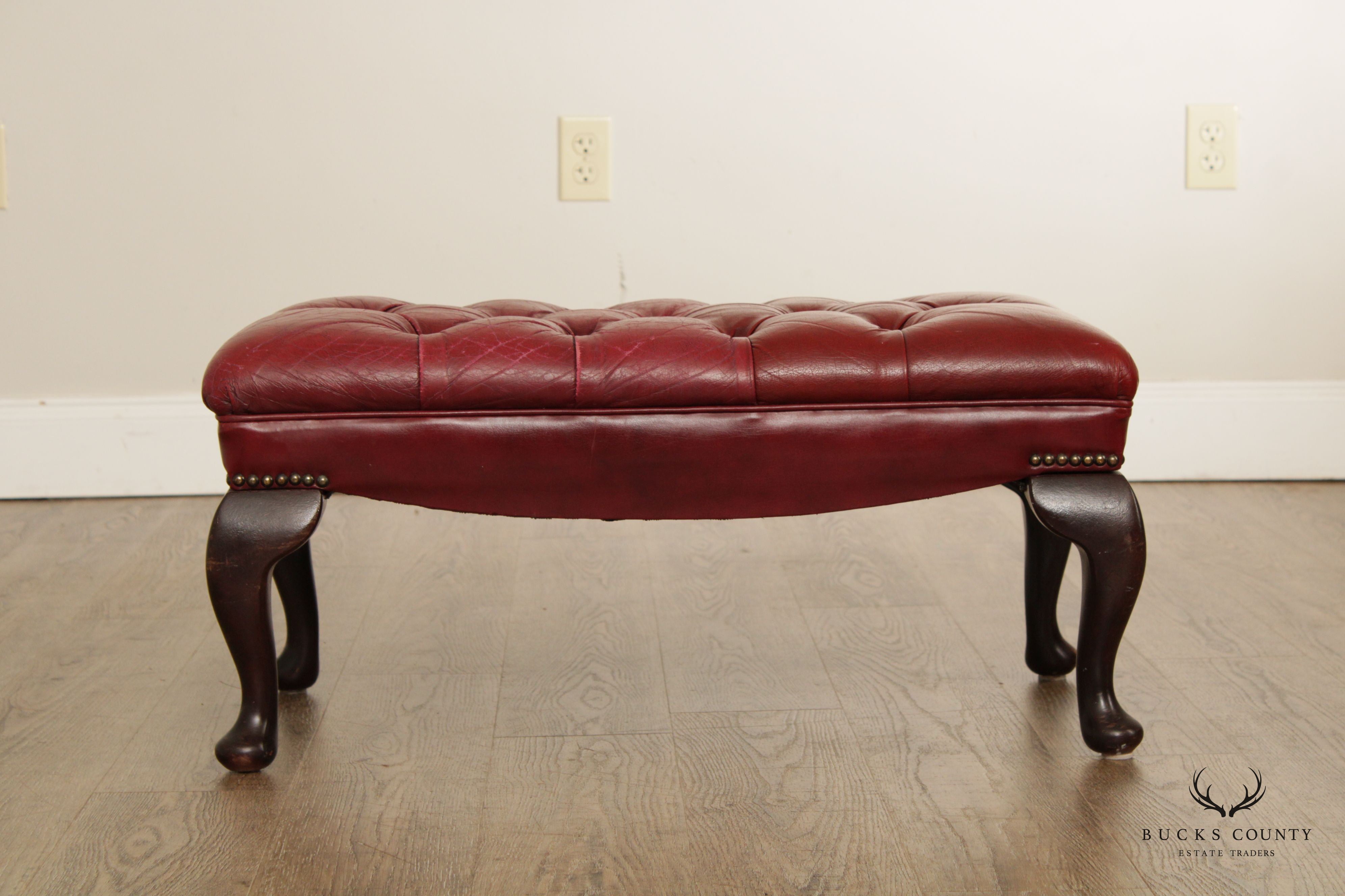 Georgian Style Tufted Red Leather Ottoman or Foot Stool