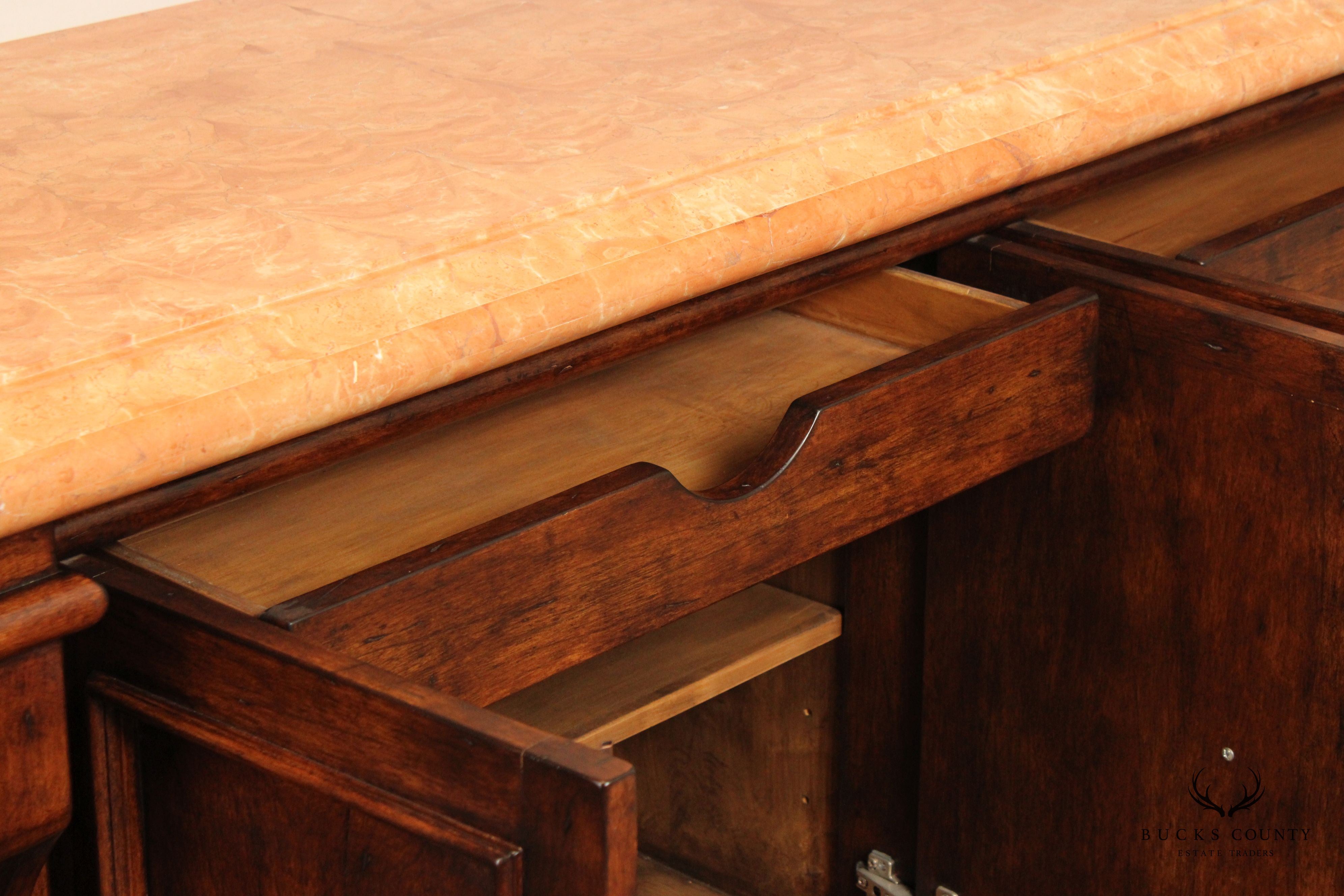 French Renaissance Style Marble Top Sideboard Credenza