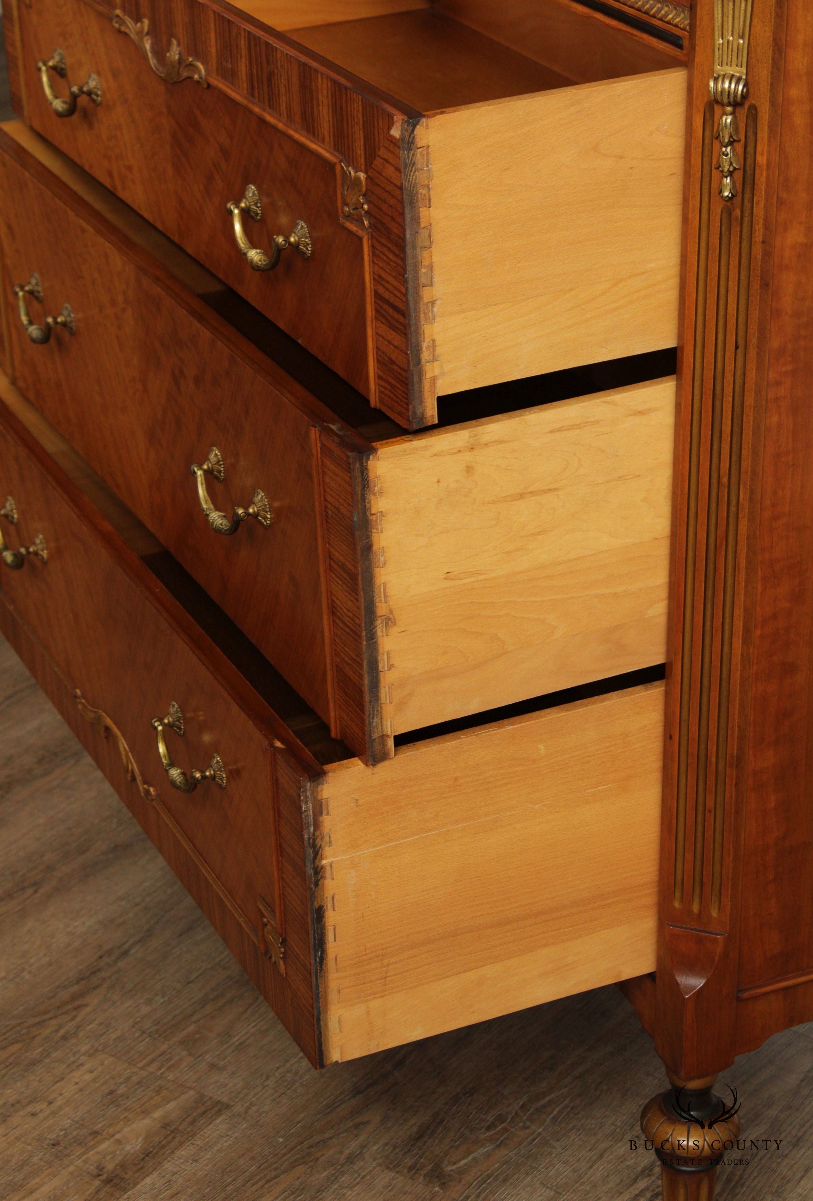 1930's French Louis XVI Style Vintage Satinwood High Chest By Sligh