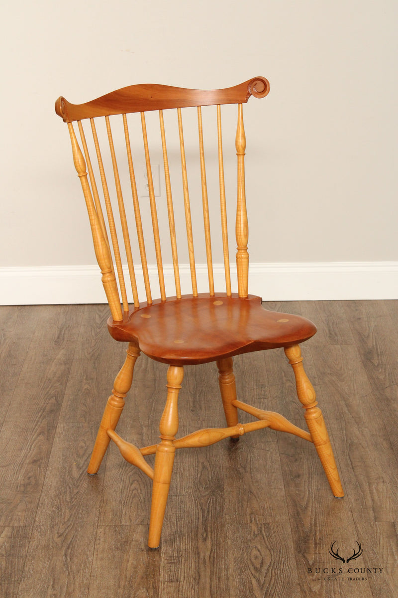 Custom Quality Set of Eight Mixed Wood Windsor Dining Chairs