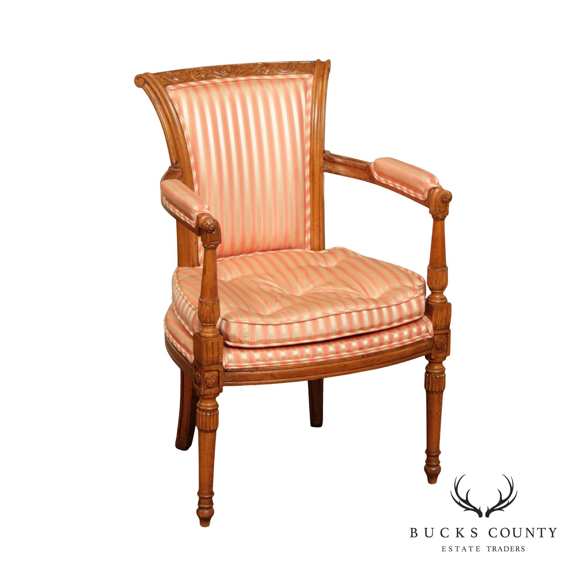 French Directoire Style Carved Fauteuil Arm Chair