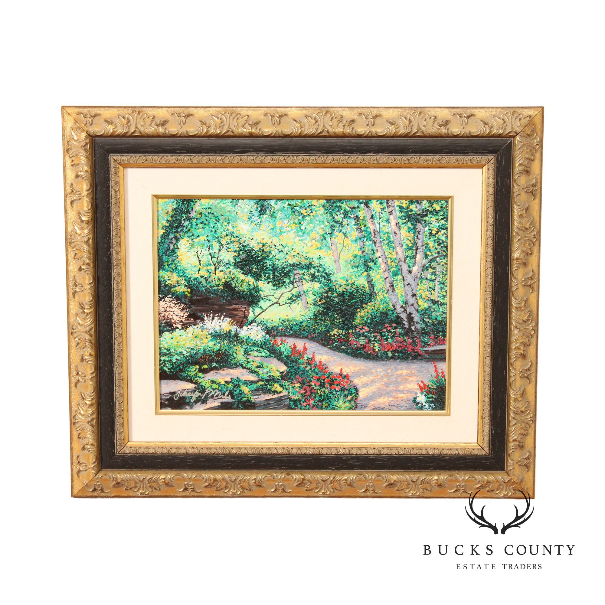 Schaefer Miles 'Rock Garden Path' Embellished Canvas Print, Custom Framed