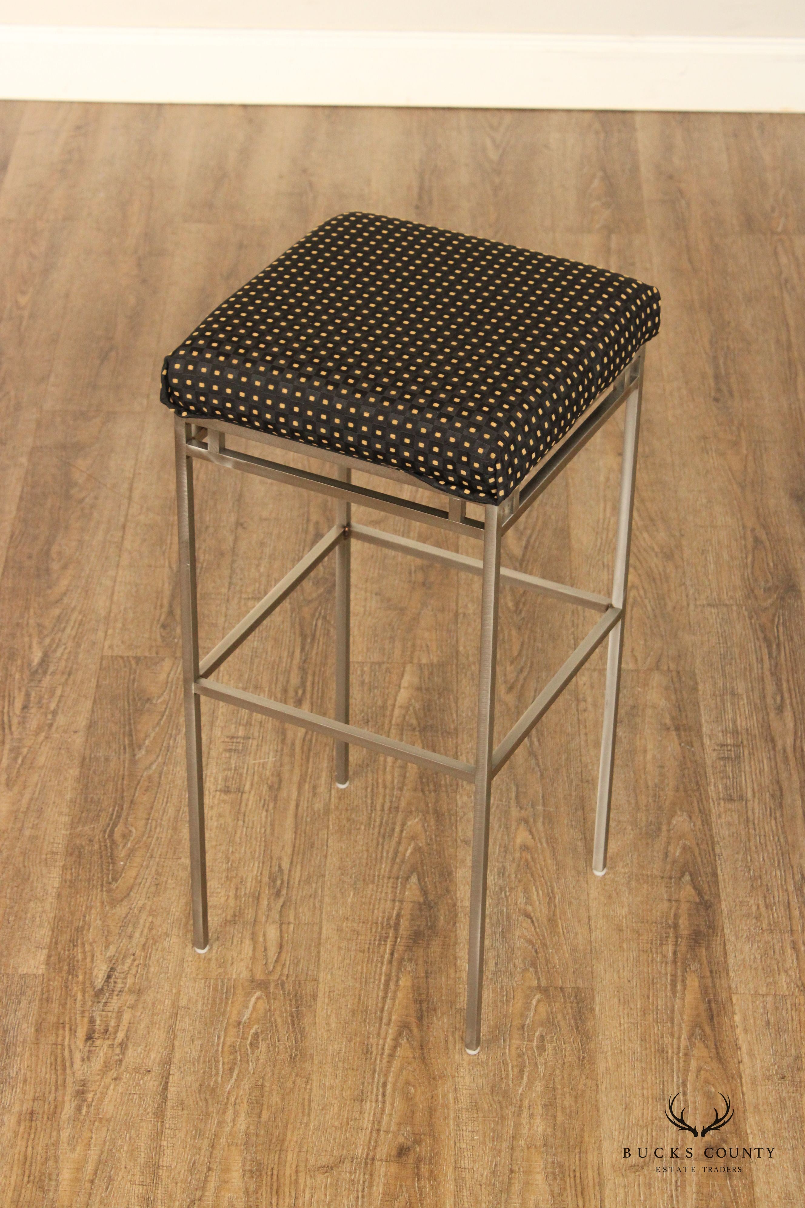 Contemporary Industrial Style Set of Three Metal Frame Bar Stools