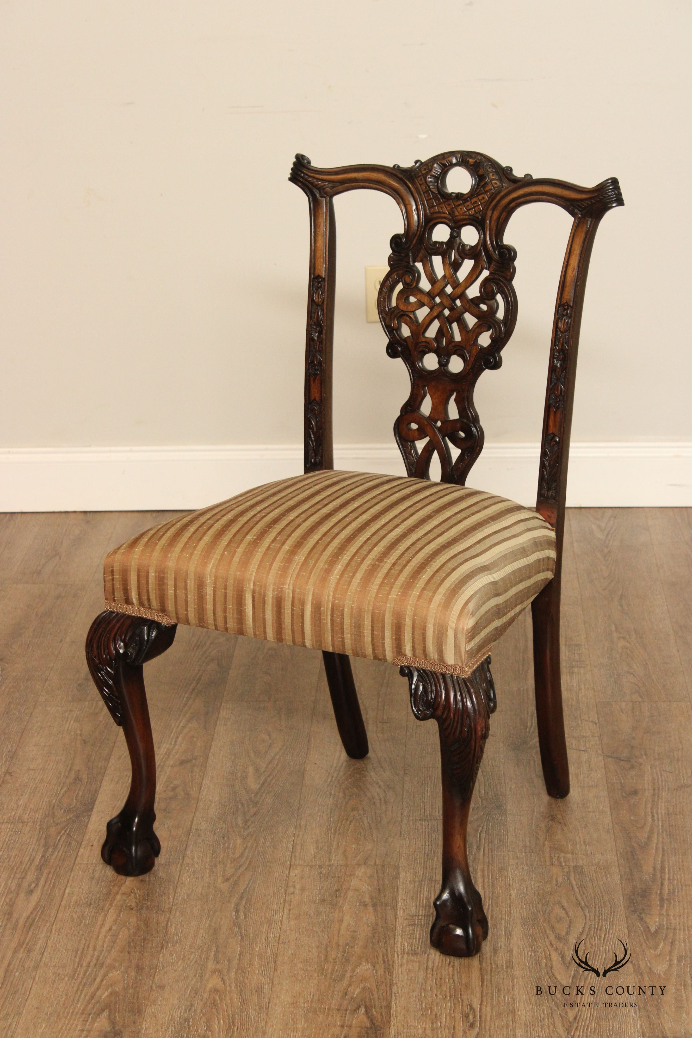 Chippendale Style Set Eight Mahogany Carved Ball and Claw Dining Chairs