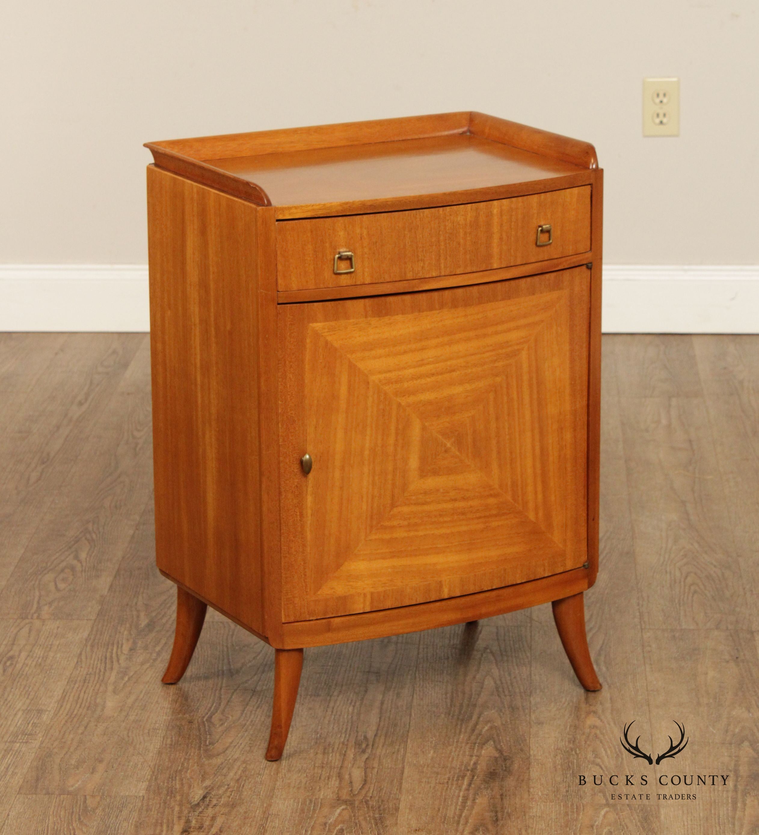 Mid Century Modern Parquetry Satinwood Nightstand Cabinet