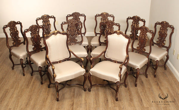 French Louis XV Style Set of Twelve Ornately Carved Dining Chairs