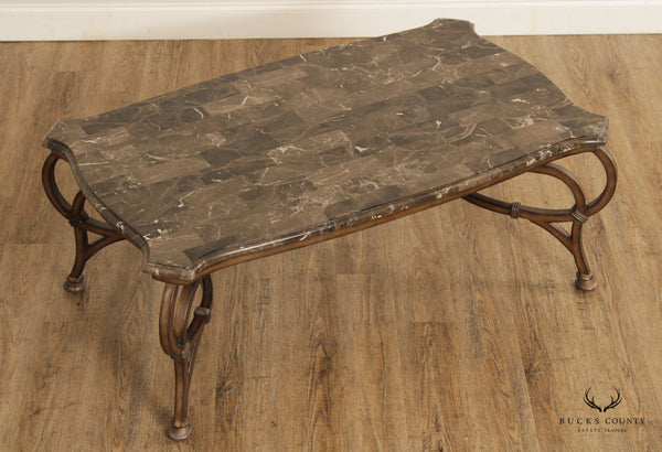 Rustic European Style Faux Marble Top Metal Base Coffee Table