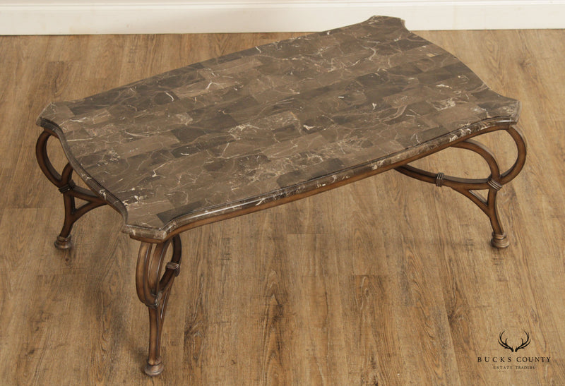 Rustic European Style Faux Marble Top Metal Base Coffee Table