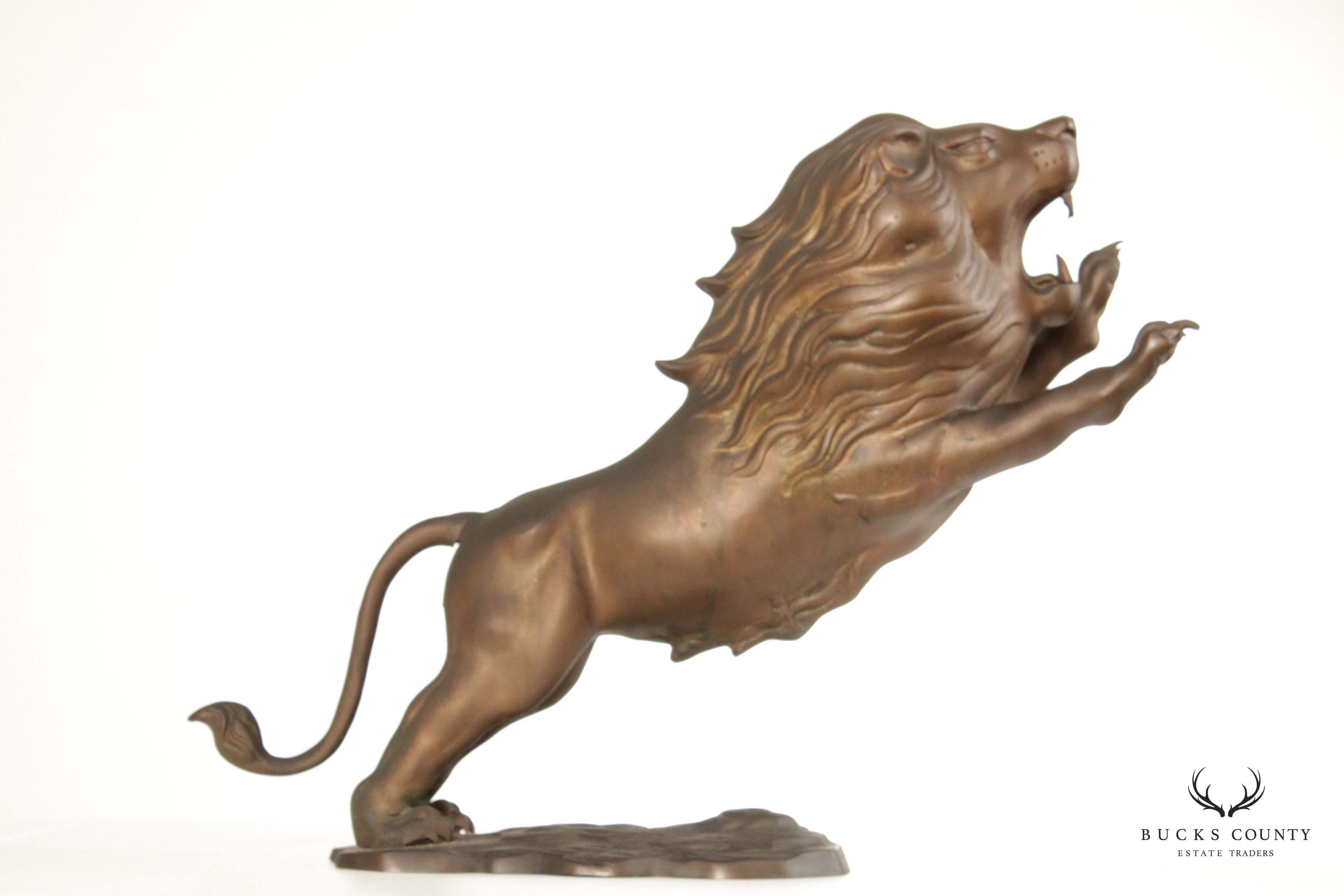 Vintage Charging Lion Cast Brass Statute