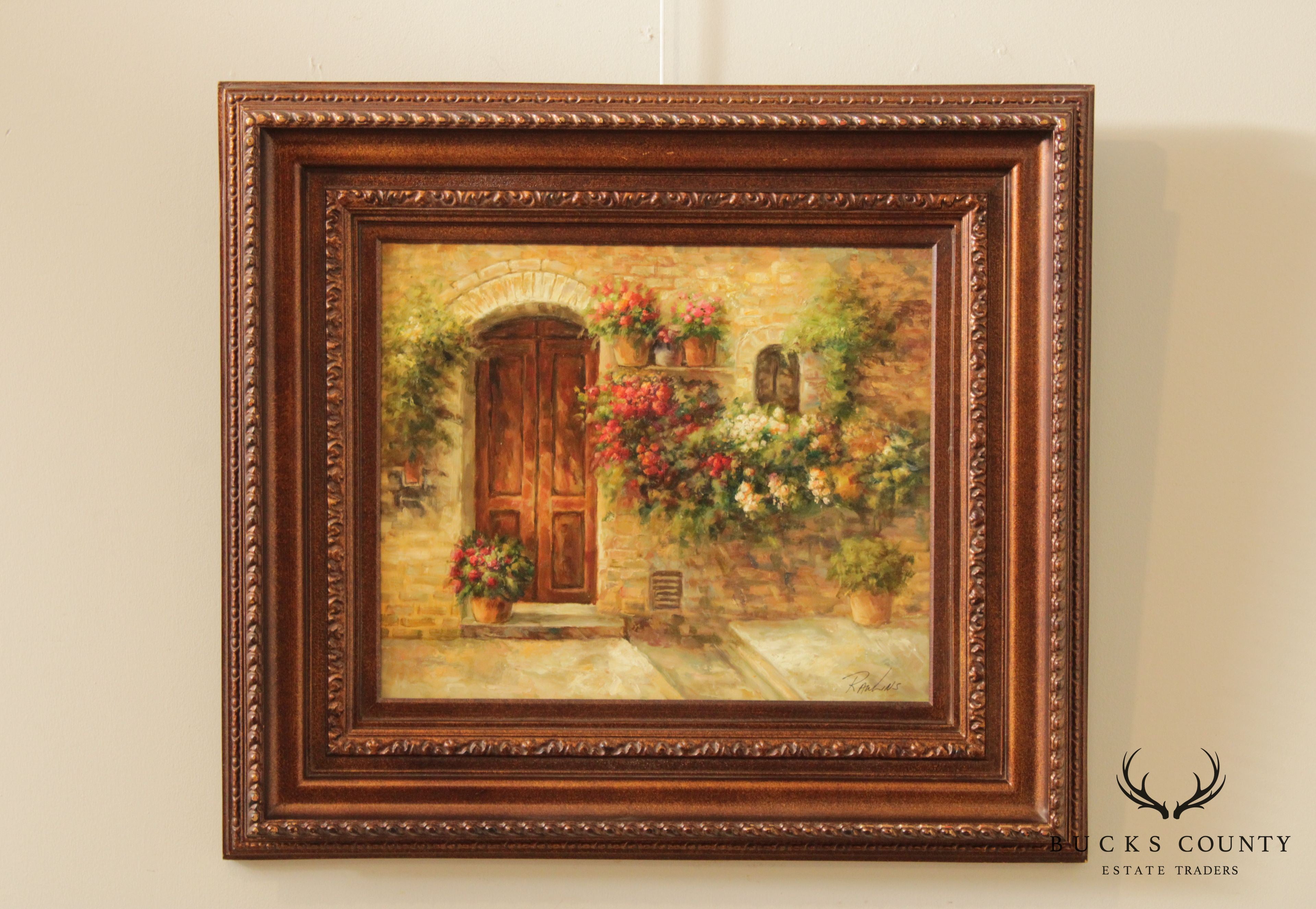 Prestige Arts Floral Courtyard Scene Oil Painting