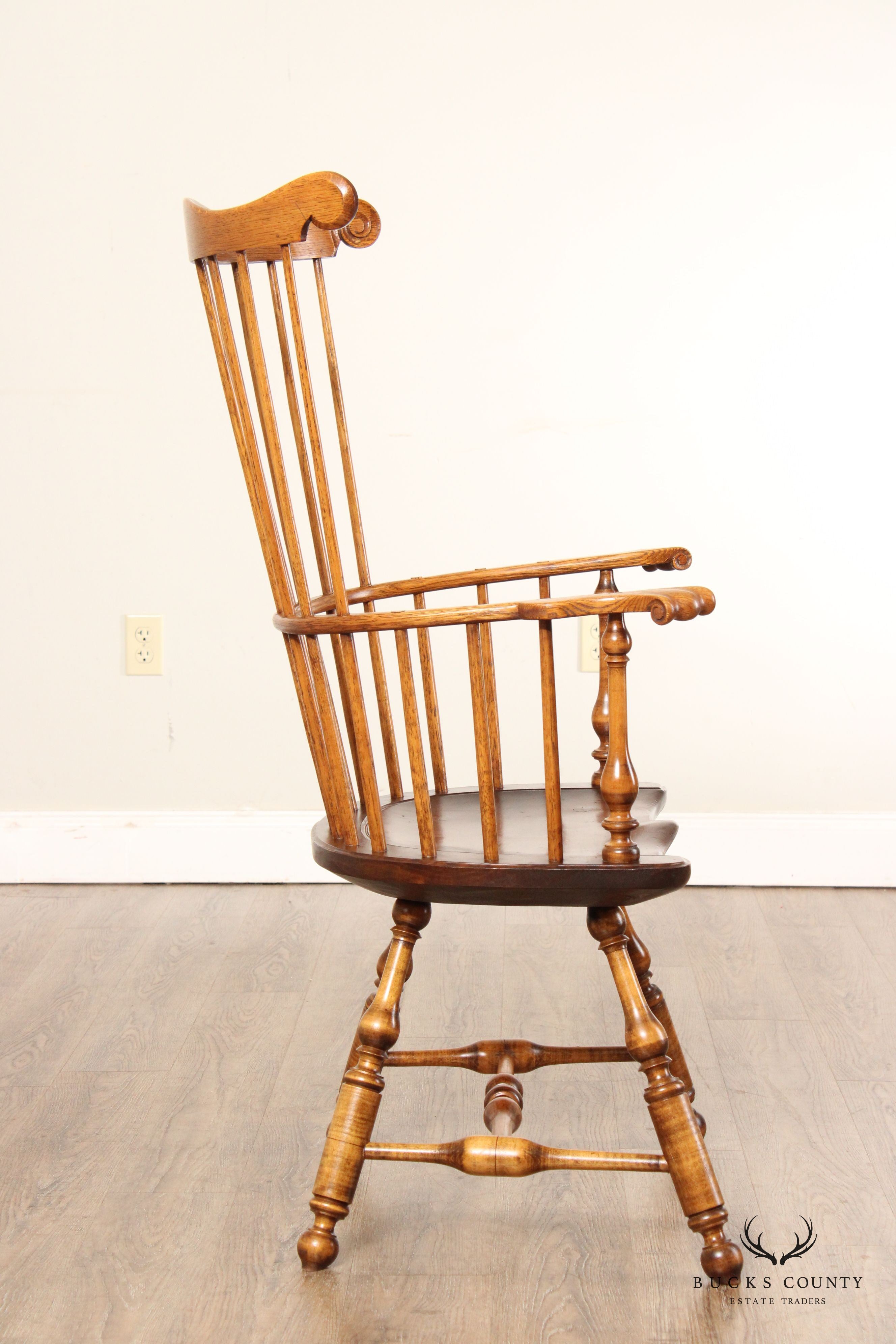 New England Oak and Maple Comb Back Windsor Armchair